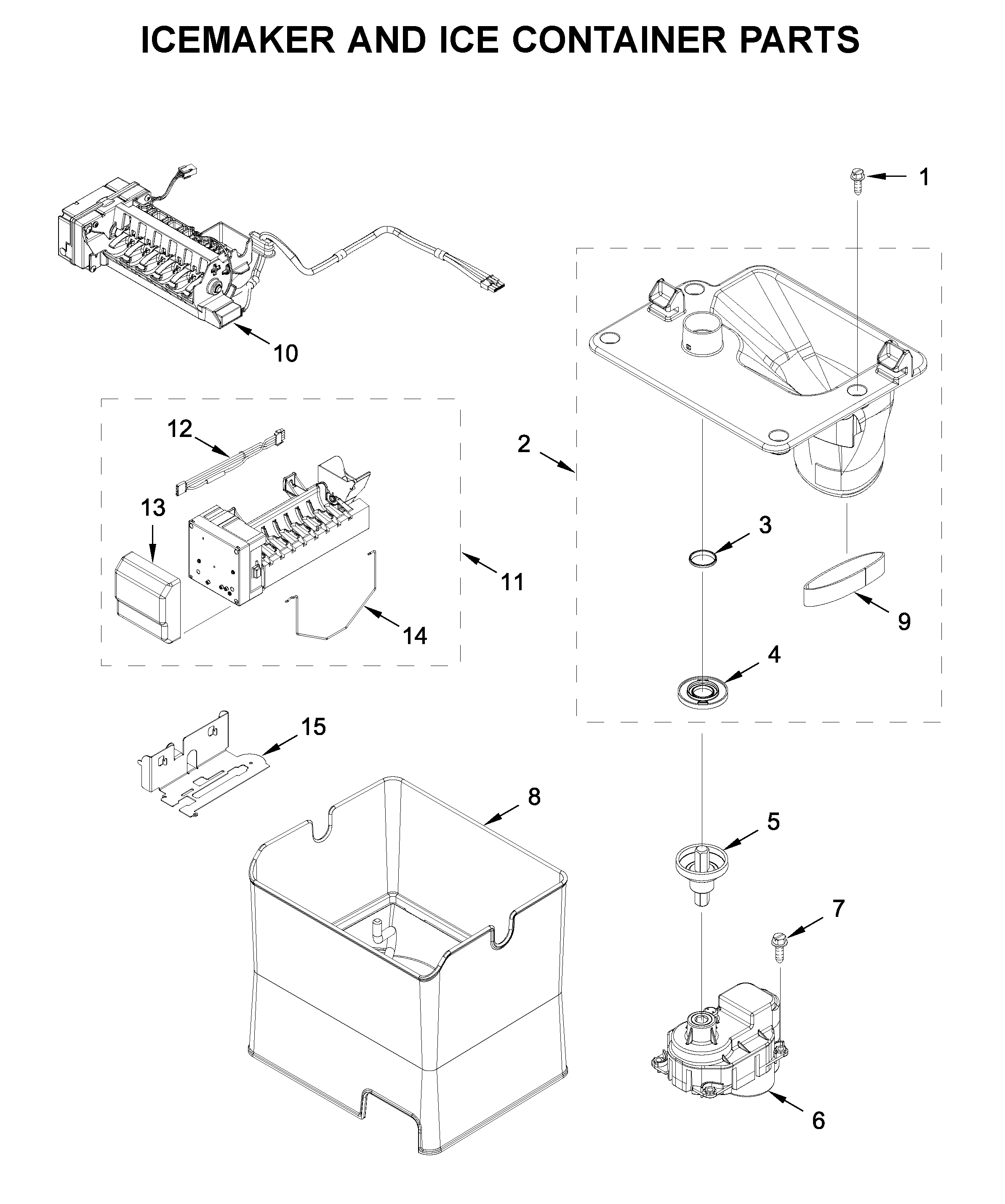 Whirlpool WRF767SDHZ01 icemaker and ice container parts diagram