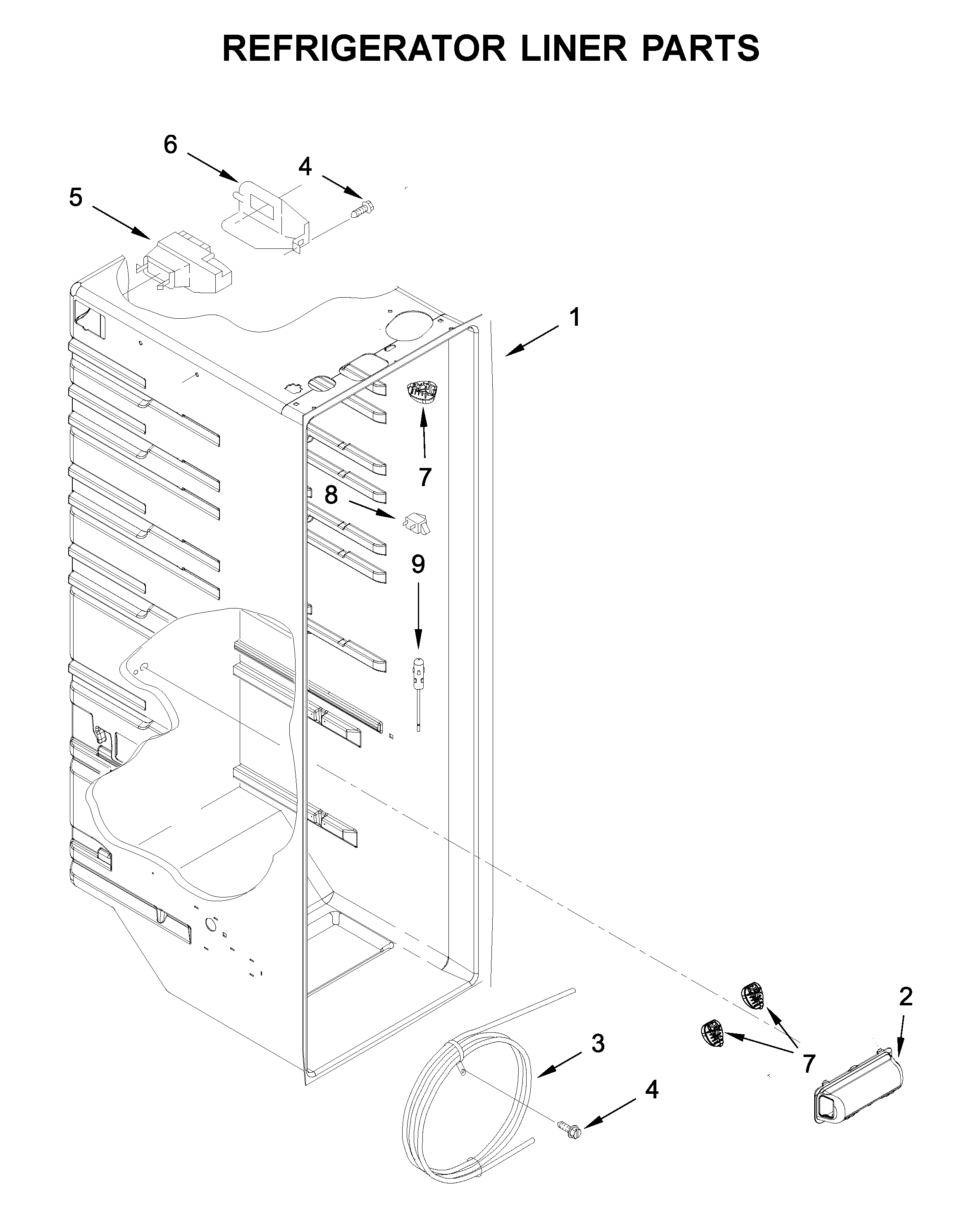 Whirlpool WRS335SDHB00 refrigerator liner parts diagram