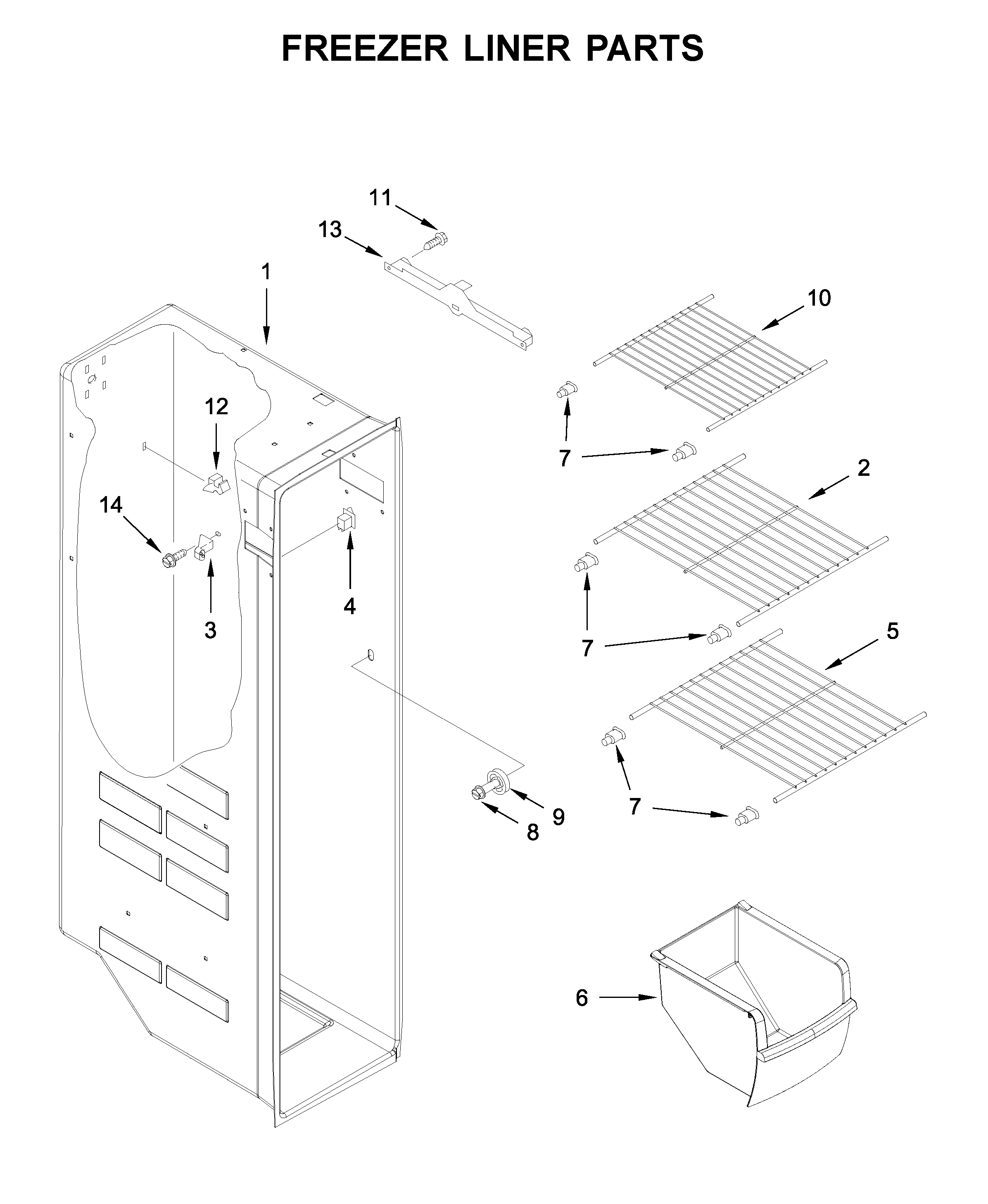 Whirlpool WRS335SDHB00 freezer liner parts diagram