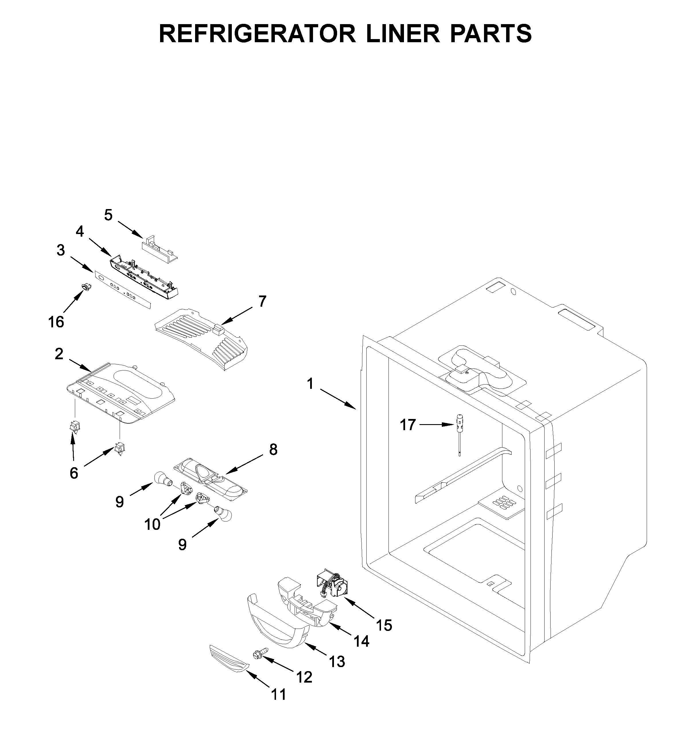Whirlpool WRF535SMHZ04 refrigerator liner parts diagram