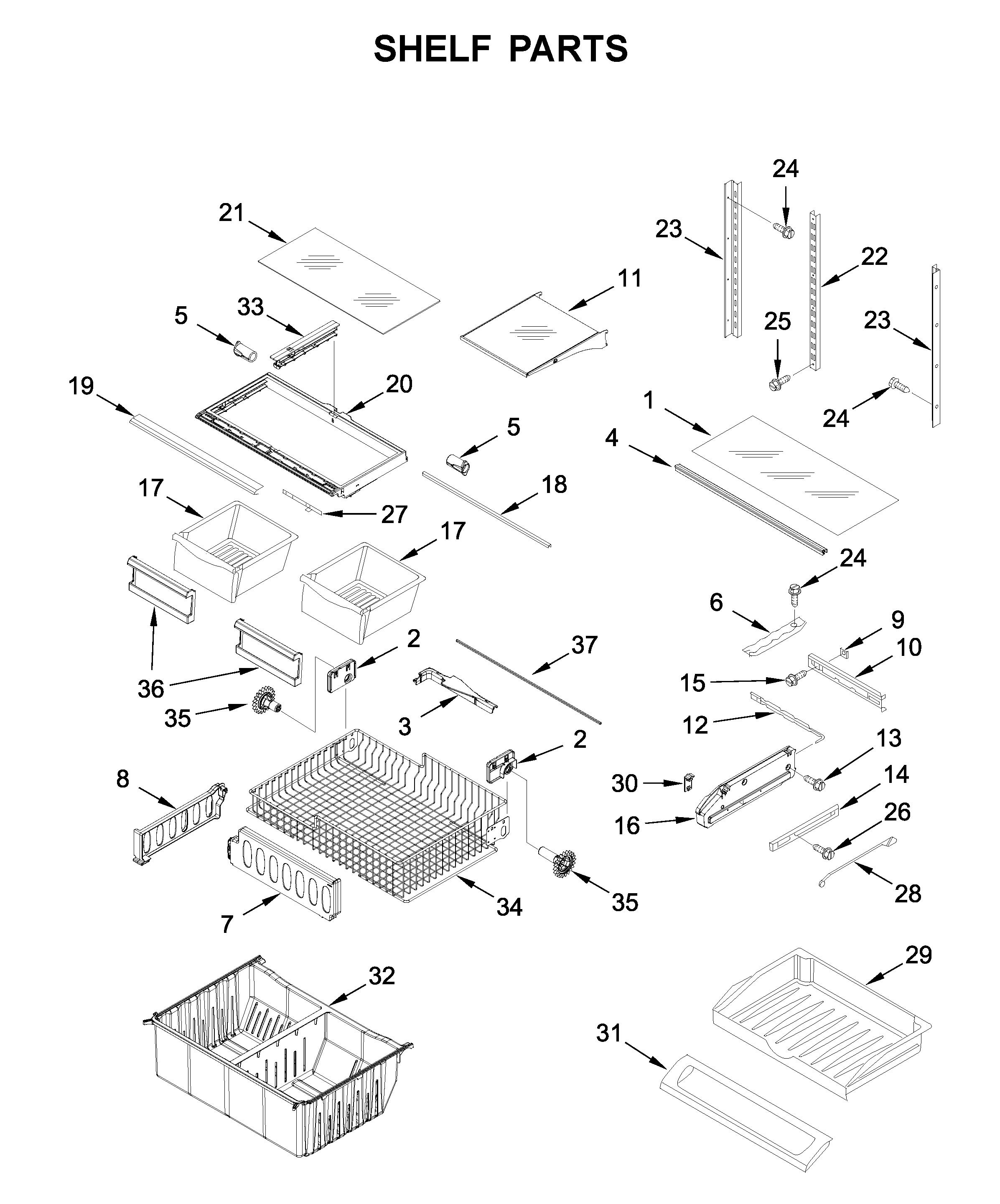Whirlpool WRF535SMHZ04 shelf parts diagram