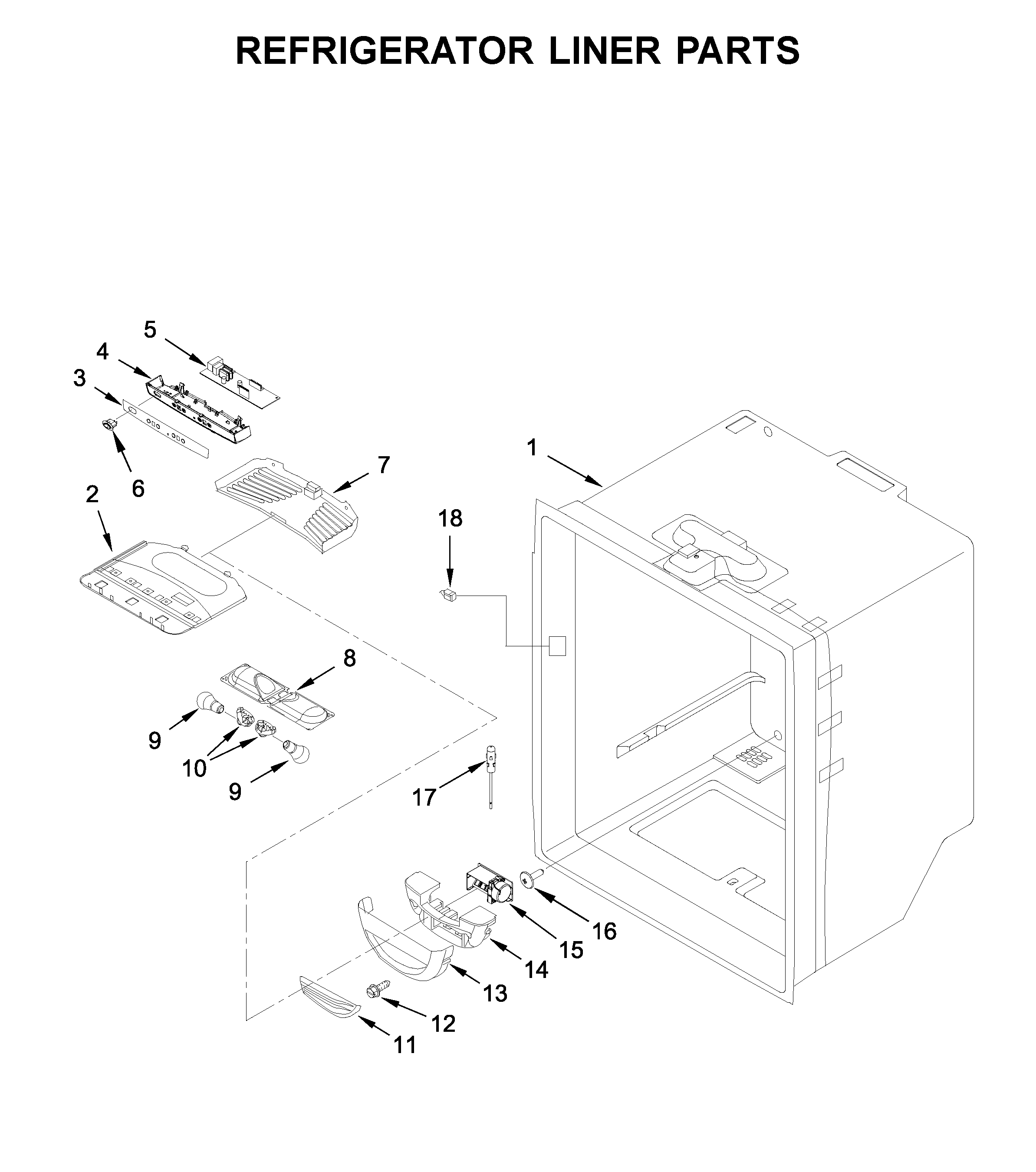 Whirlpool WRFA32SMHZ03 refrigerator liner parts diagram