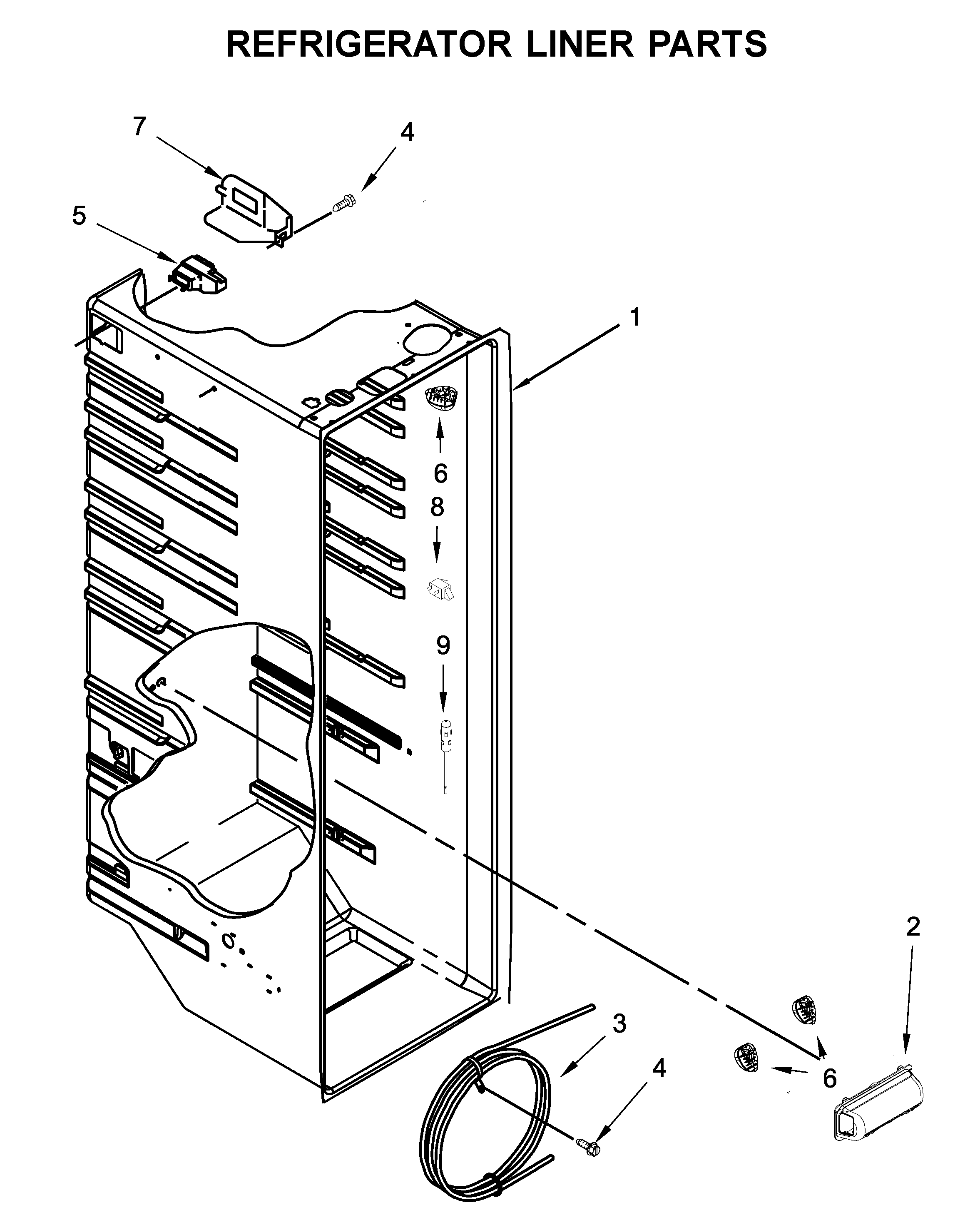 Whirlpool WRS331SDHW02 refrigerator liner parts diagram