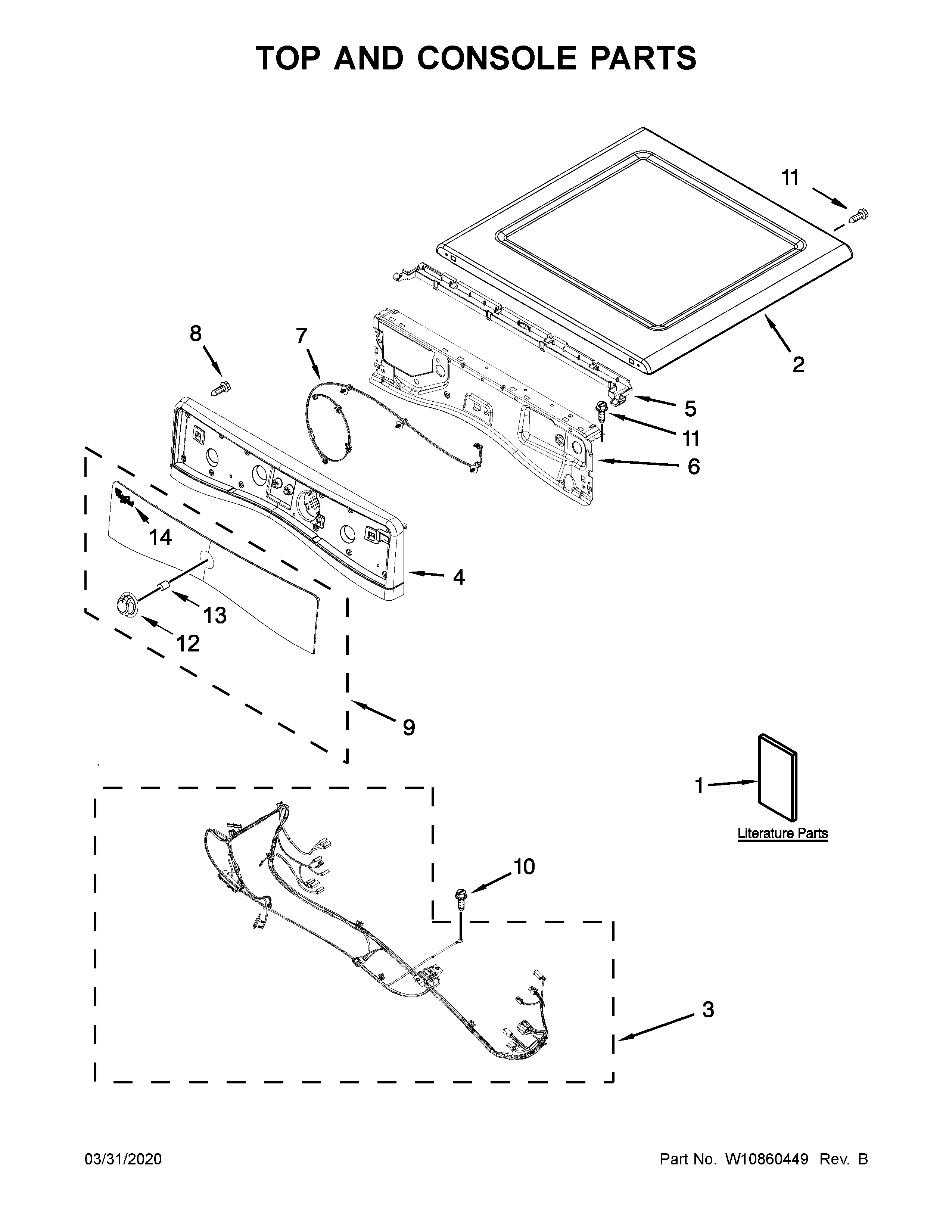 Whirlpool WGD72HEDW1 top and console parts diagram