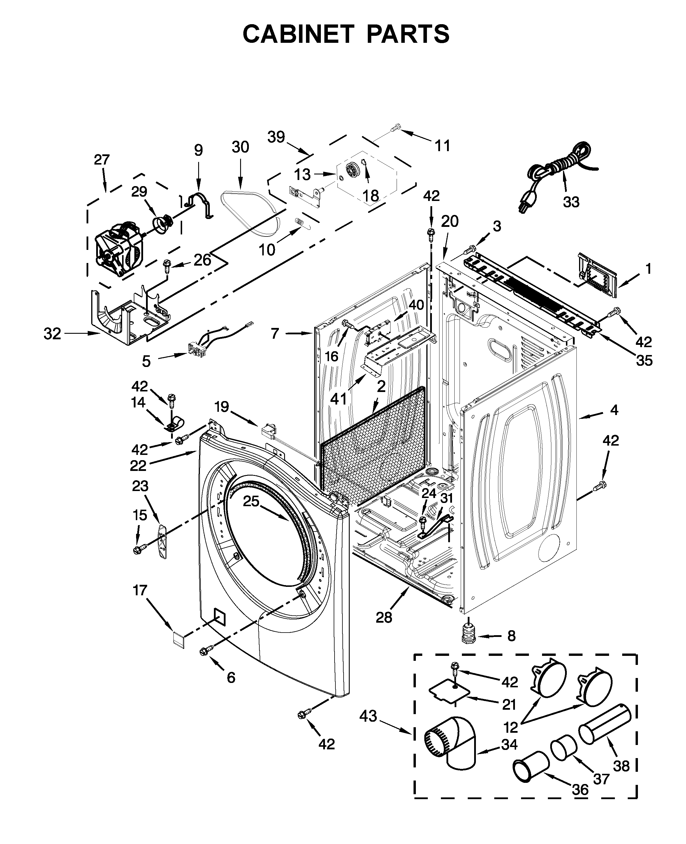Whirlpool WGD72HEDW1 cabinet parts diagram
