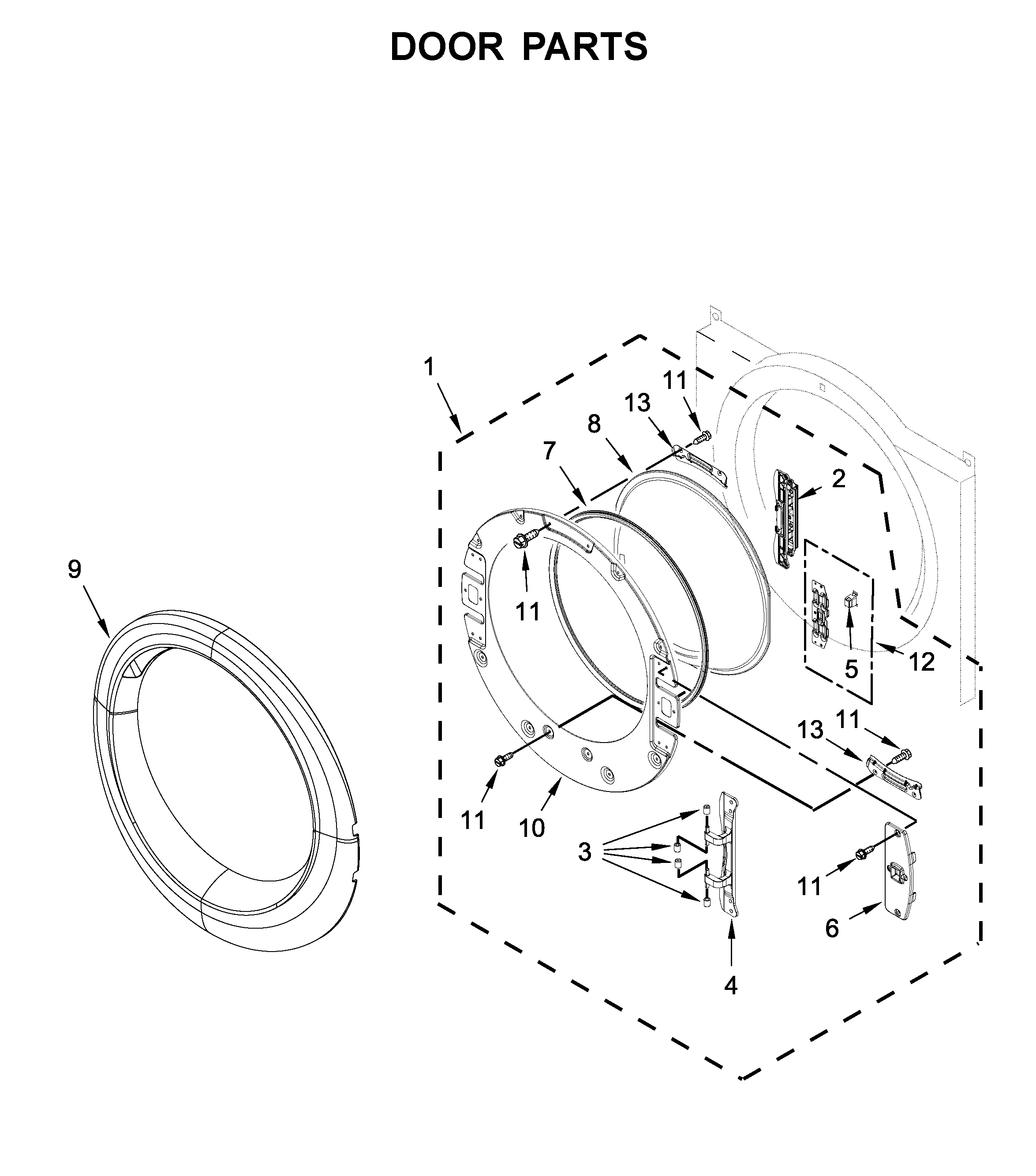 Whirlpool WGD72HEDW1 door parts diagram