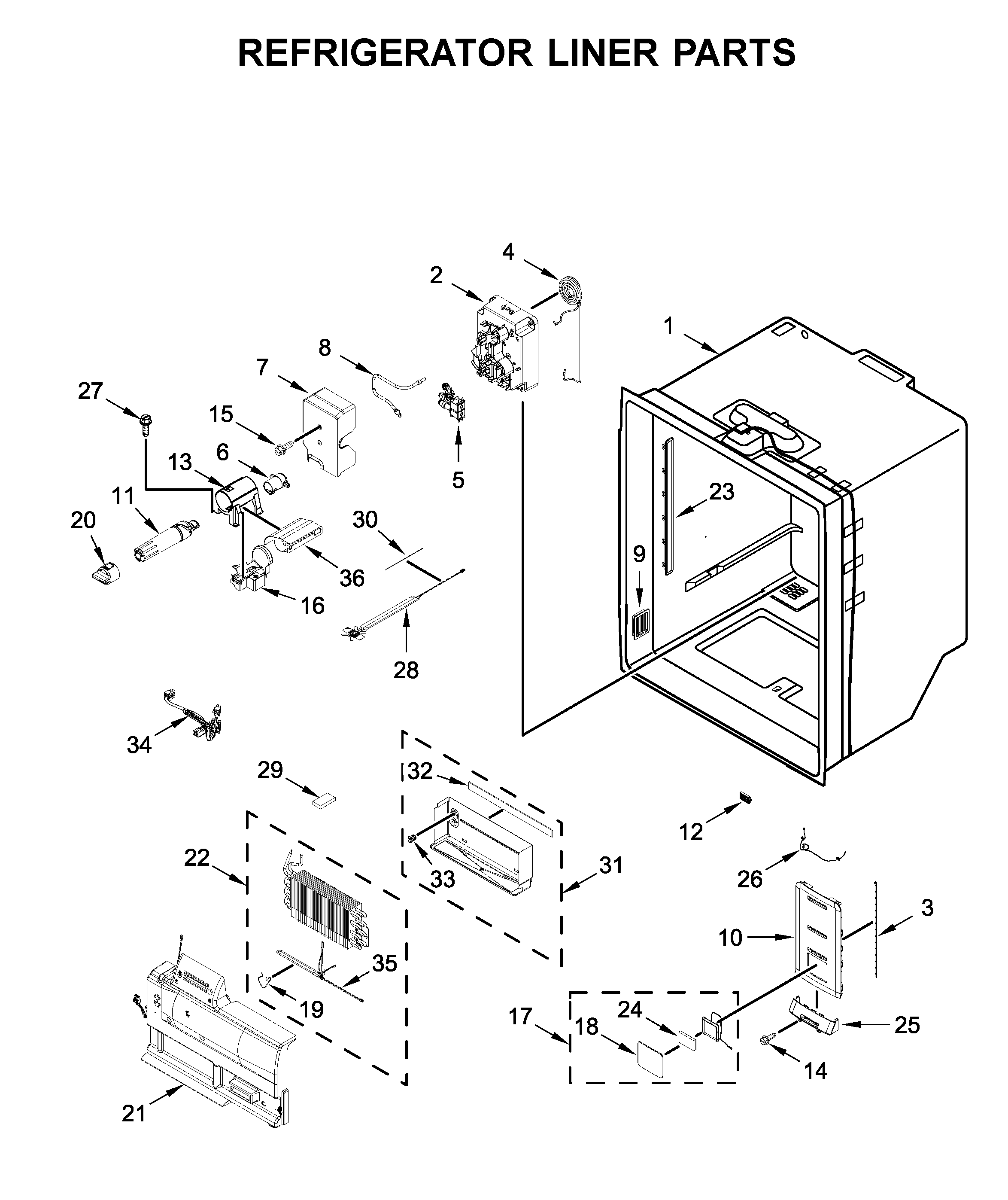 KitchenAid KRFC704FPS04 refrigerator liner parts diagram