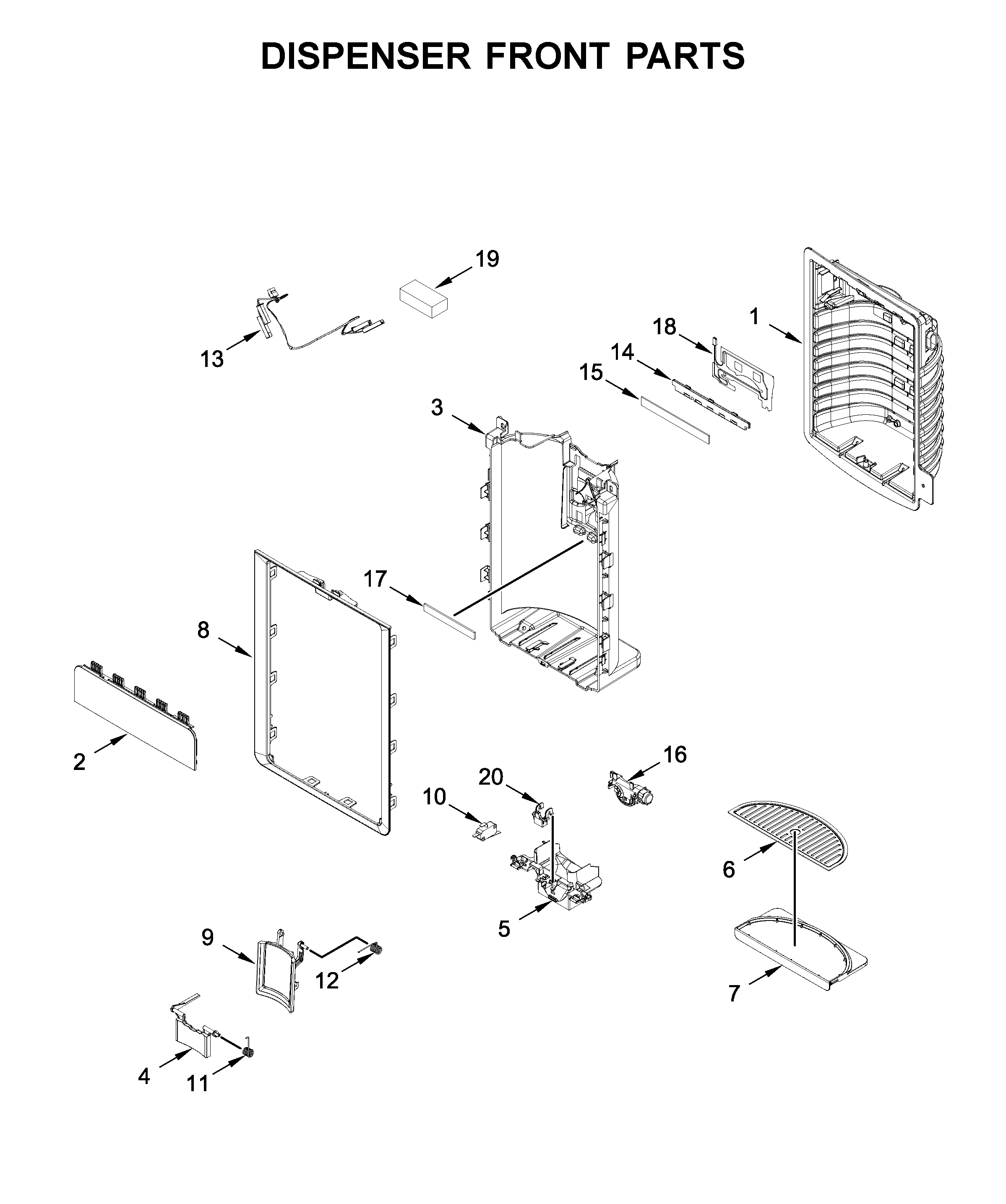 KitchenAid KRFC704FPS04 dispenser front parts diagram