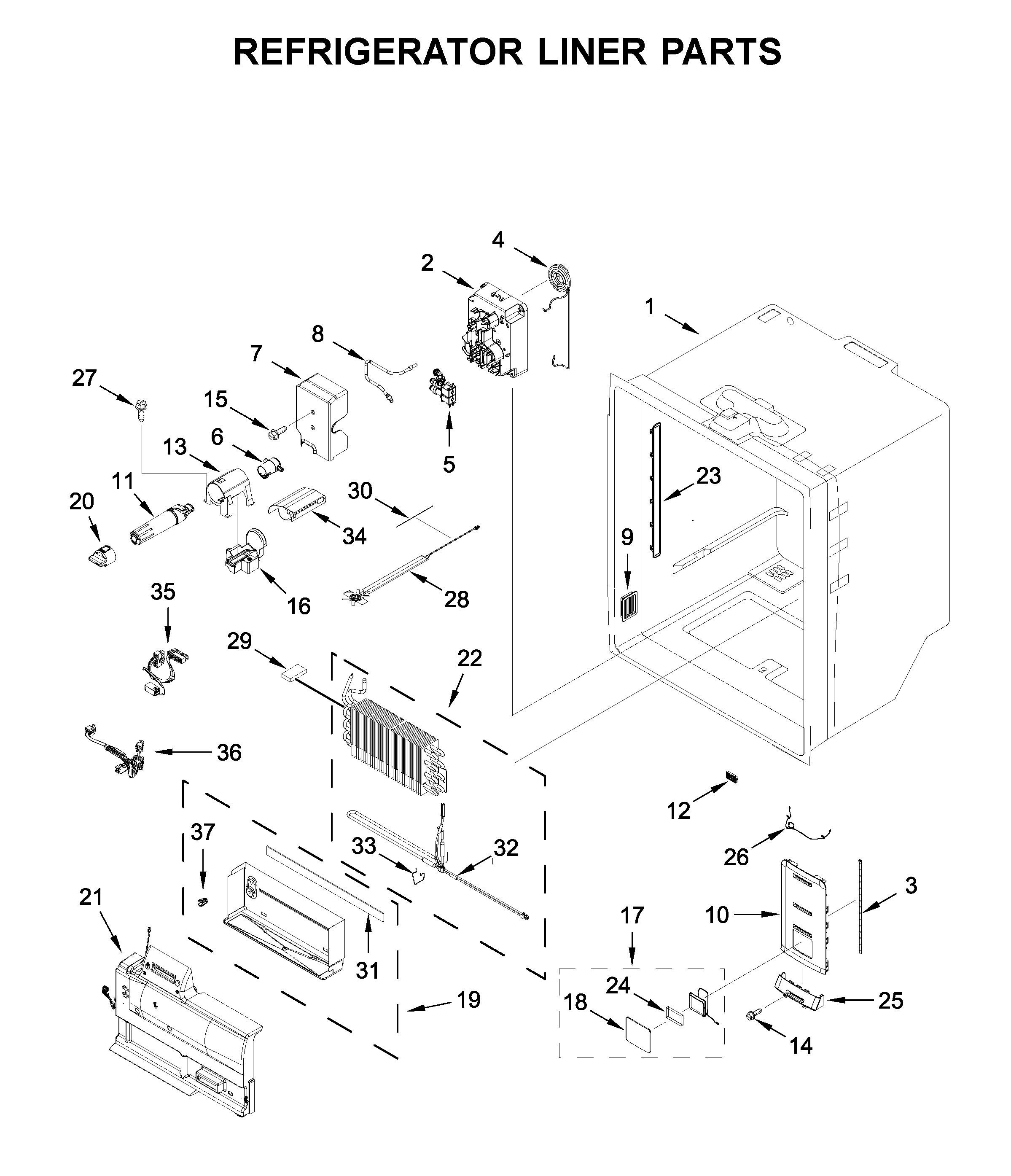 Jenn-Air JFFCC72EHL02 refrigerator liner parts diagram