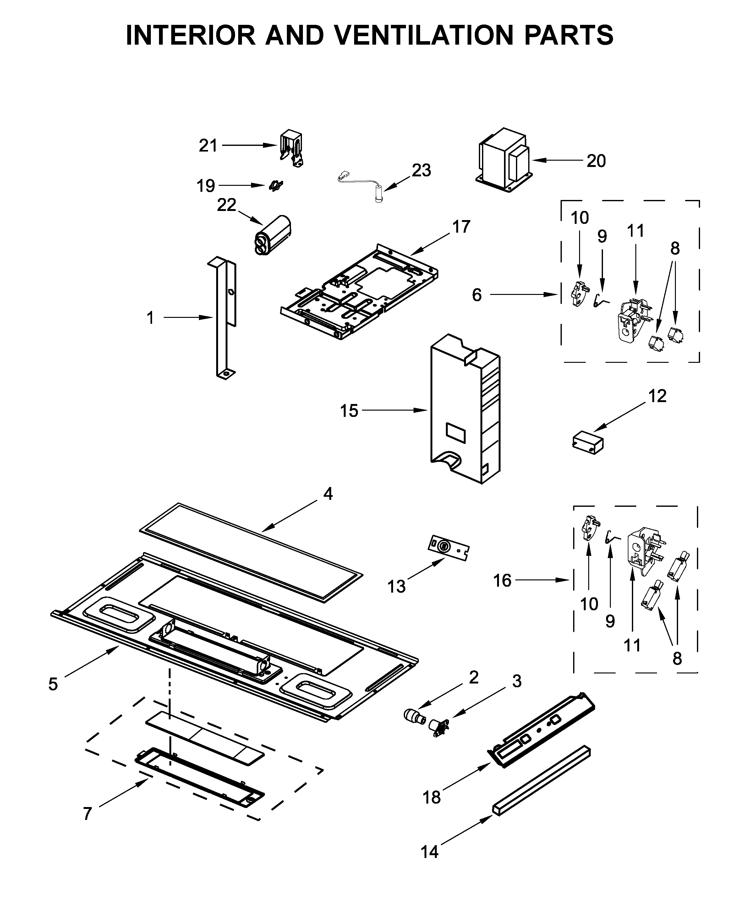 Amana YAMV2307PFS3 interior and ventilation parts diagram
