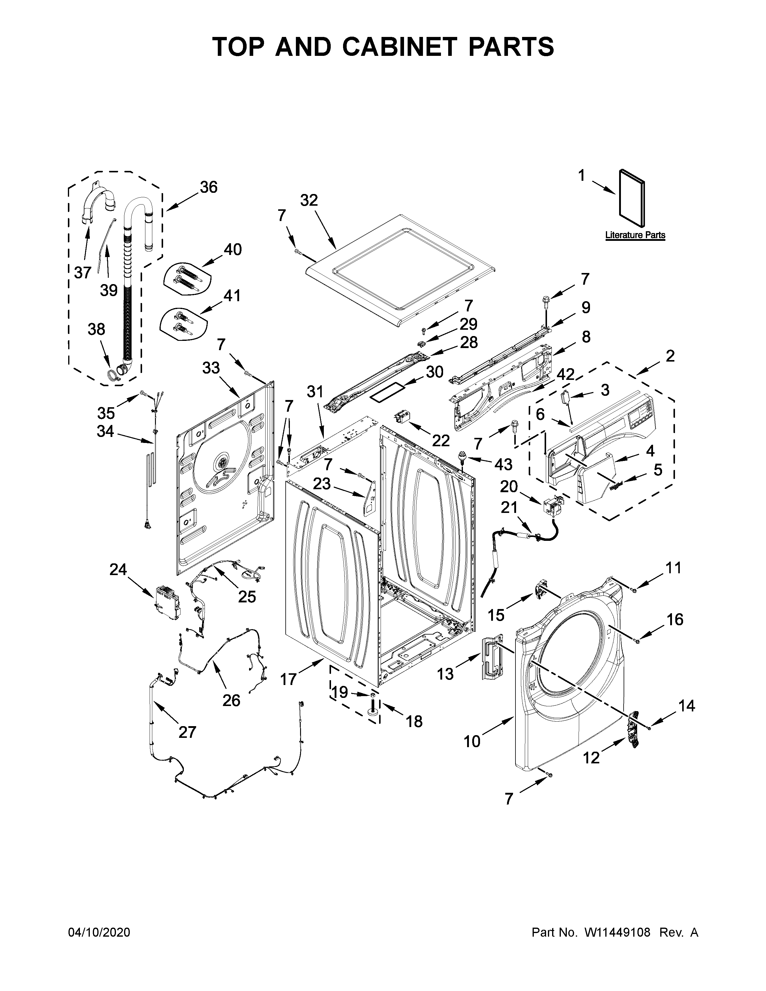 Whirlpool WFW5620HW1 top and cabinet parts diagram