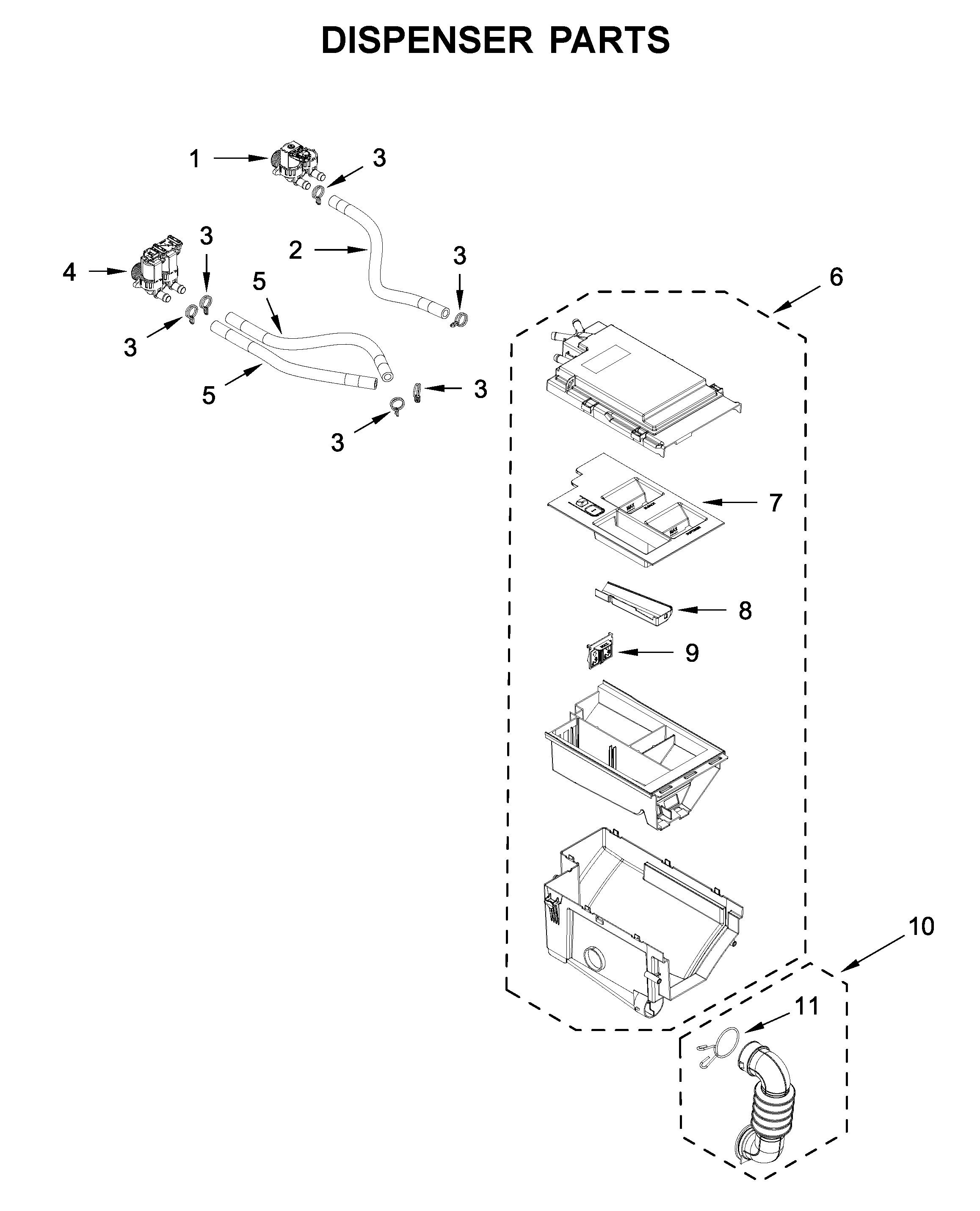 Whirlpool WFW5620HW1 dispenser parts diagram