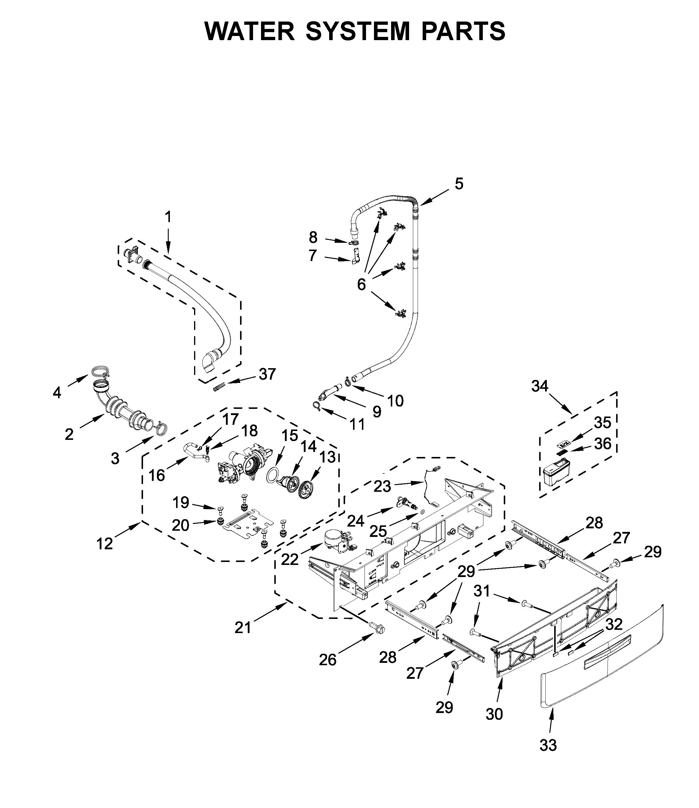 Whirlpool WFW5620HW1 water system parts diagram