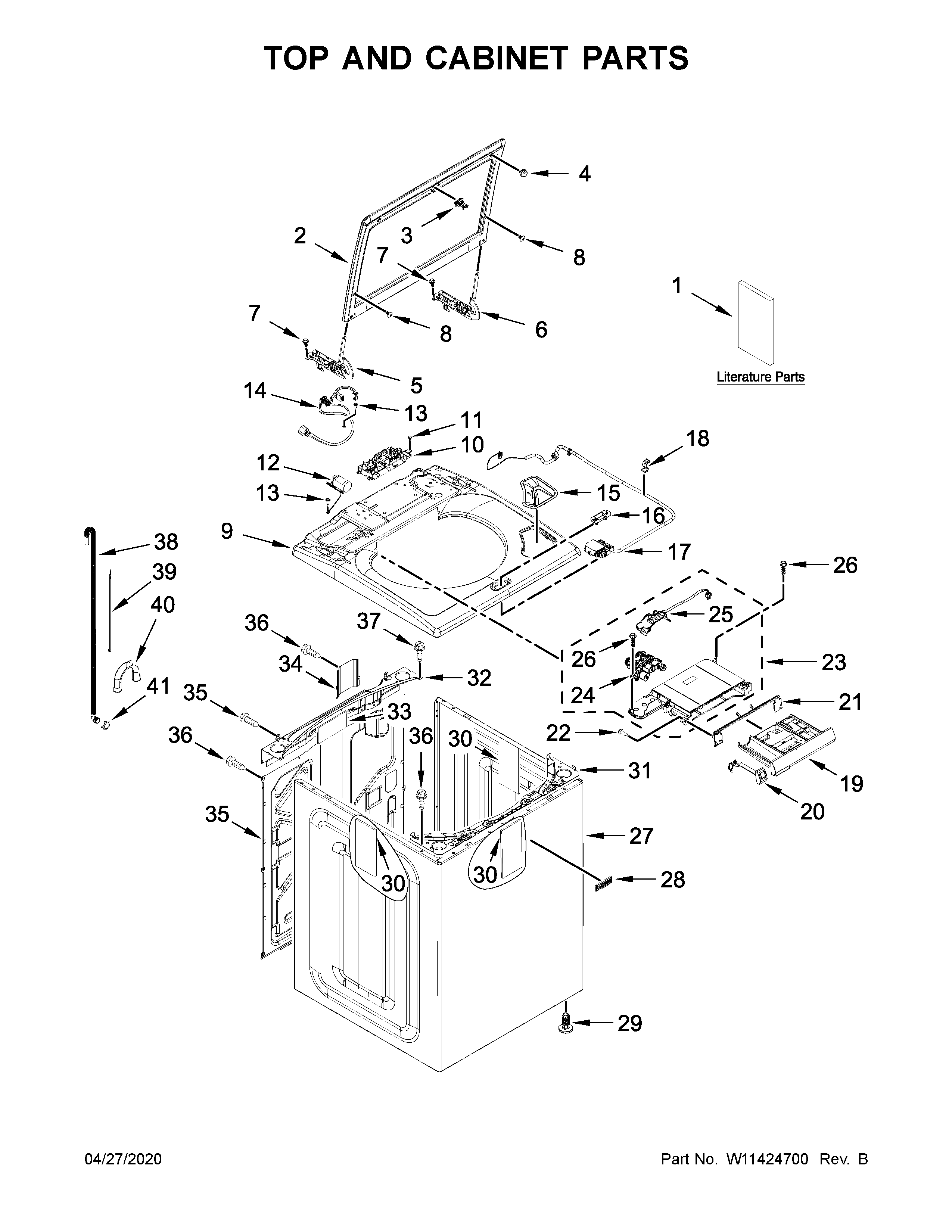 Maytag MVW8230HC0 top and cabinet parts diagram