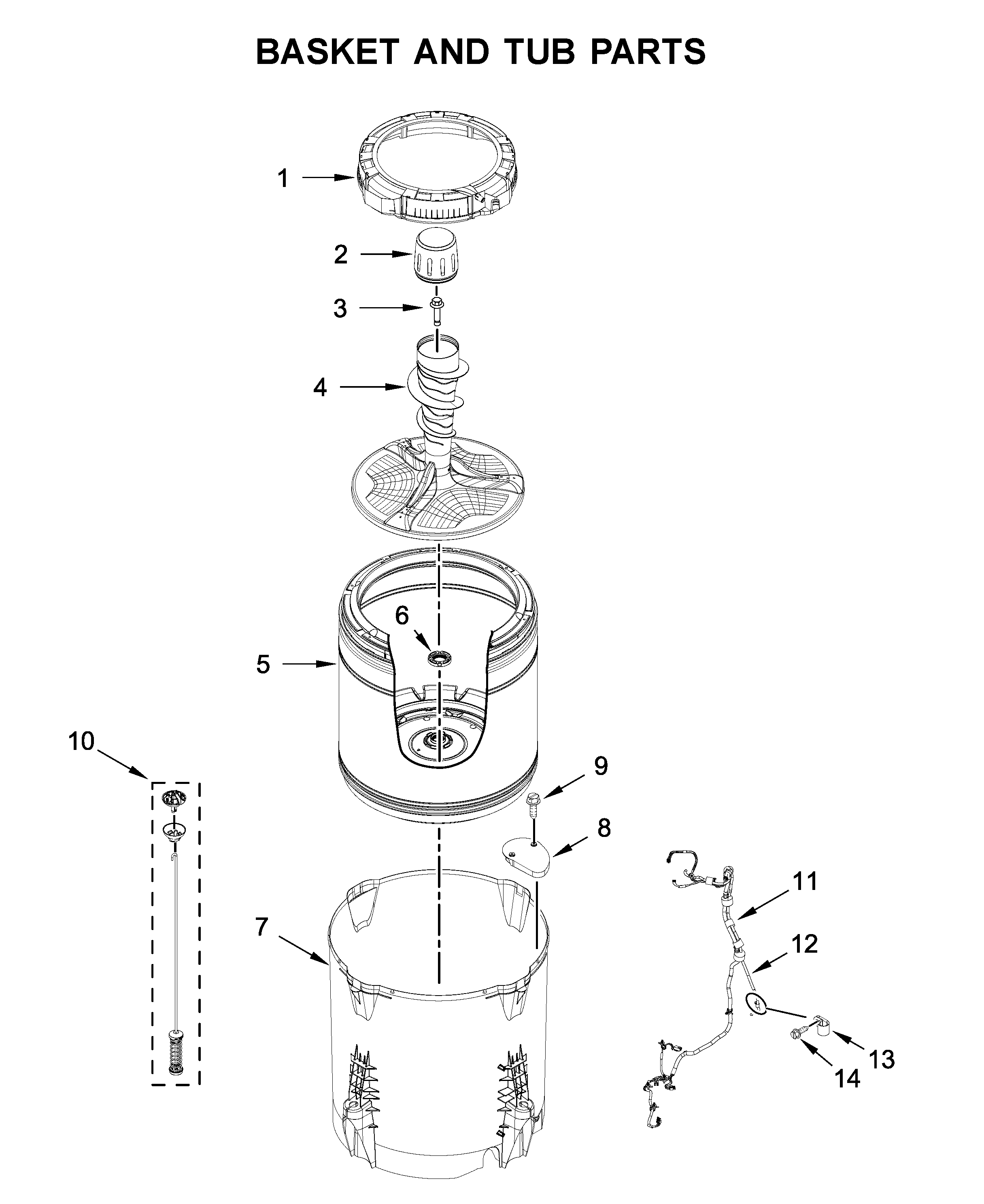 Maytag MVW8230HC0 basket and tub parts diagram