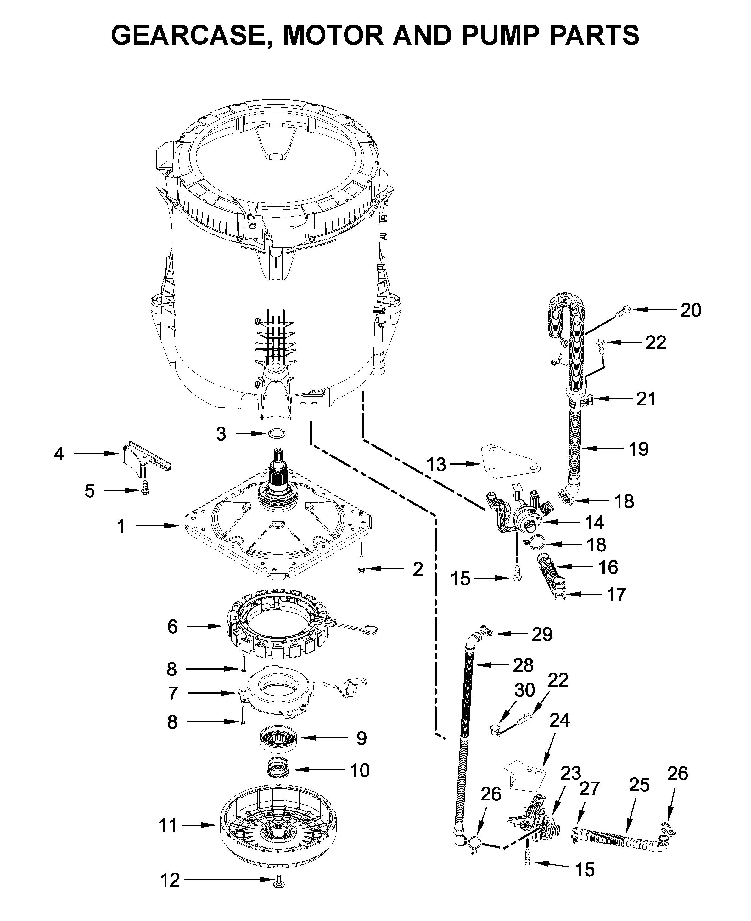 Maytag MVW8230HC0 gearcase, motor and pump parts diagram