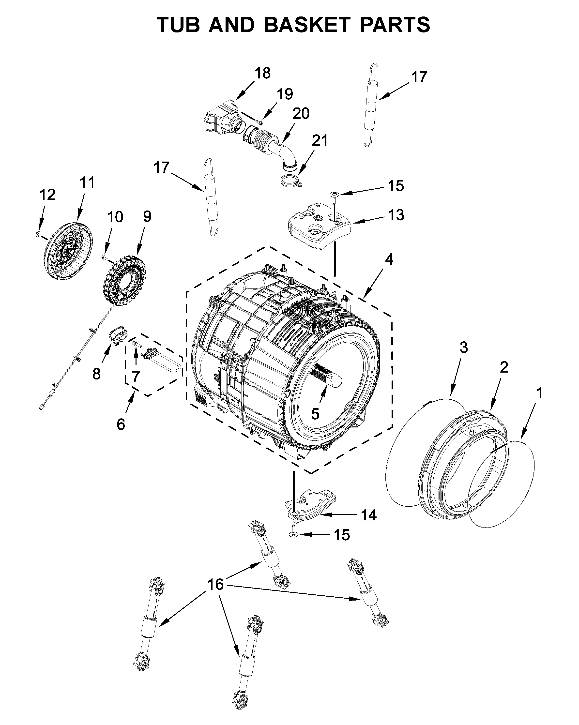 Maytag MHW6630HW1 tub and basket parts diagram