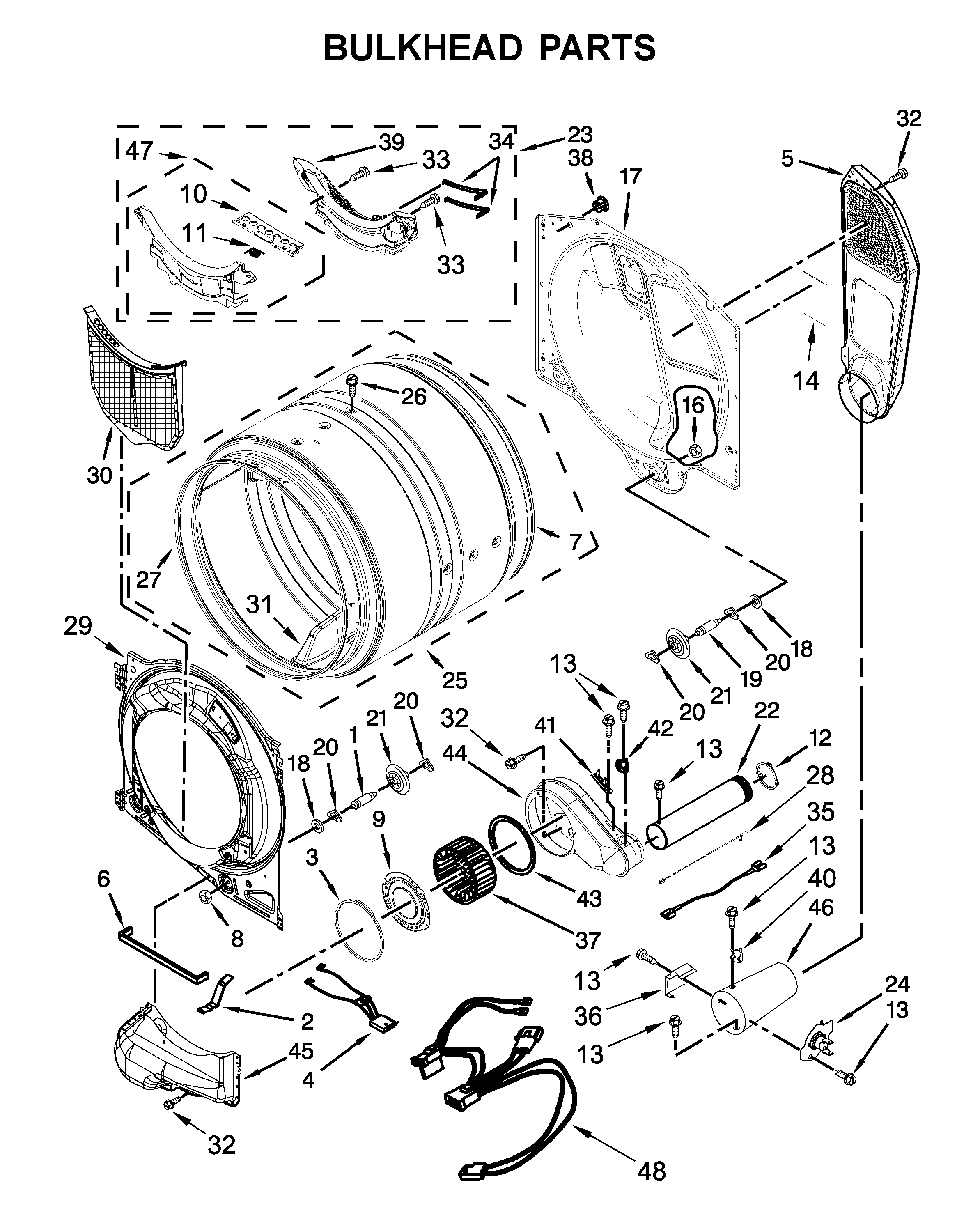 Whirlpool WGD70HEBW1 bulkhead parts diagram
