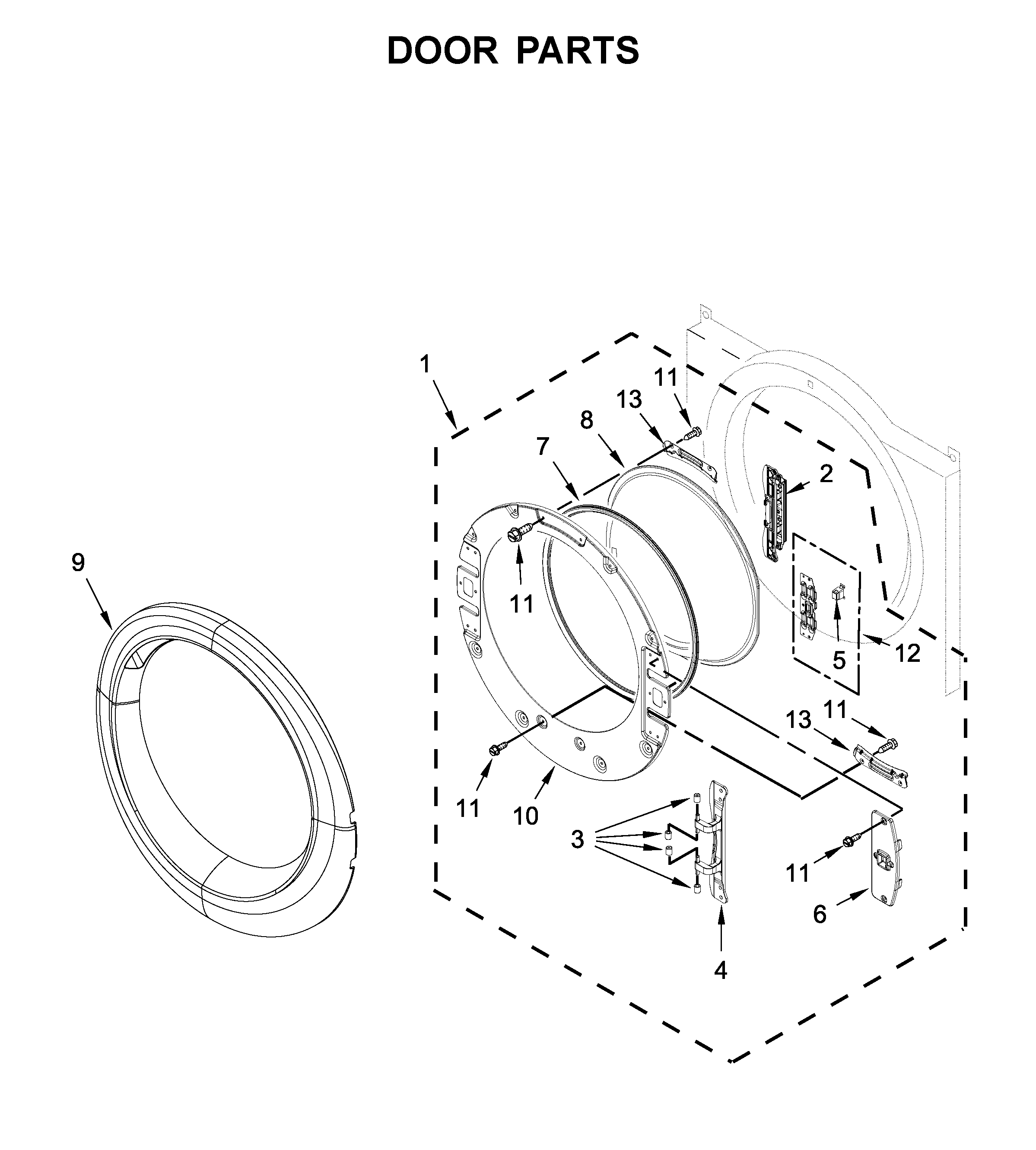 Whirlpool WGD70HEBW1 door parts diagram