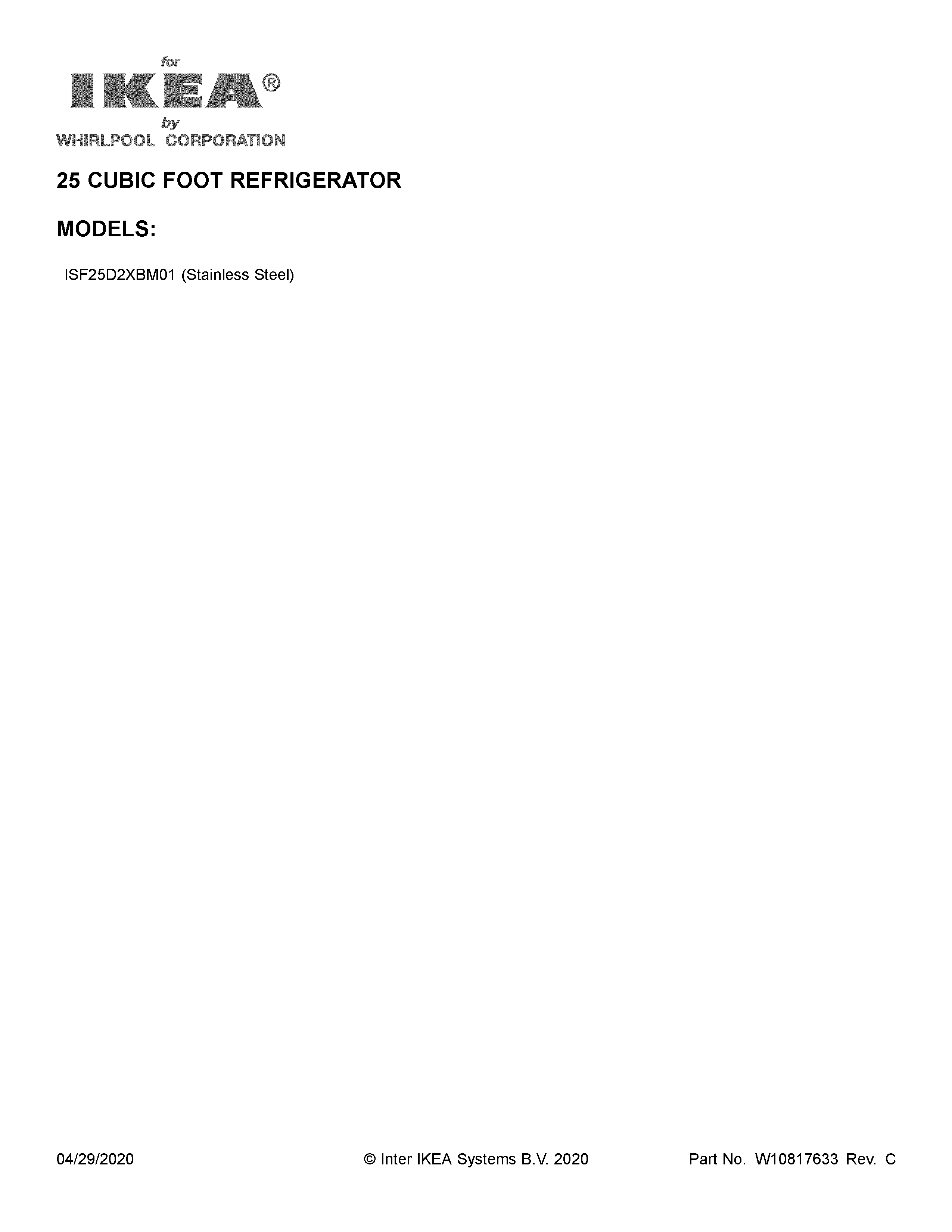 Ikea ISF25D2XBM01 cover sheet diagram