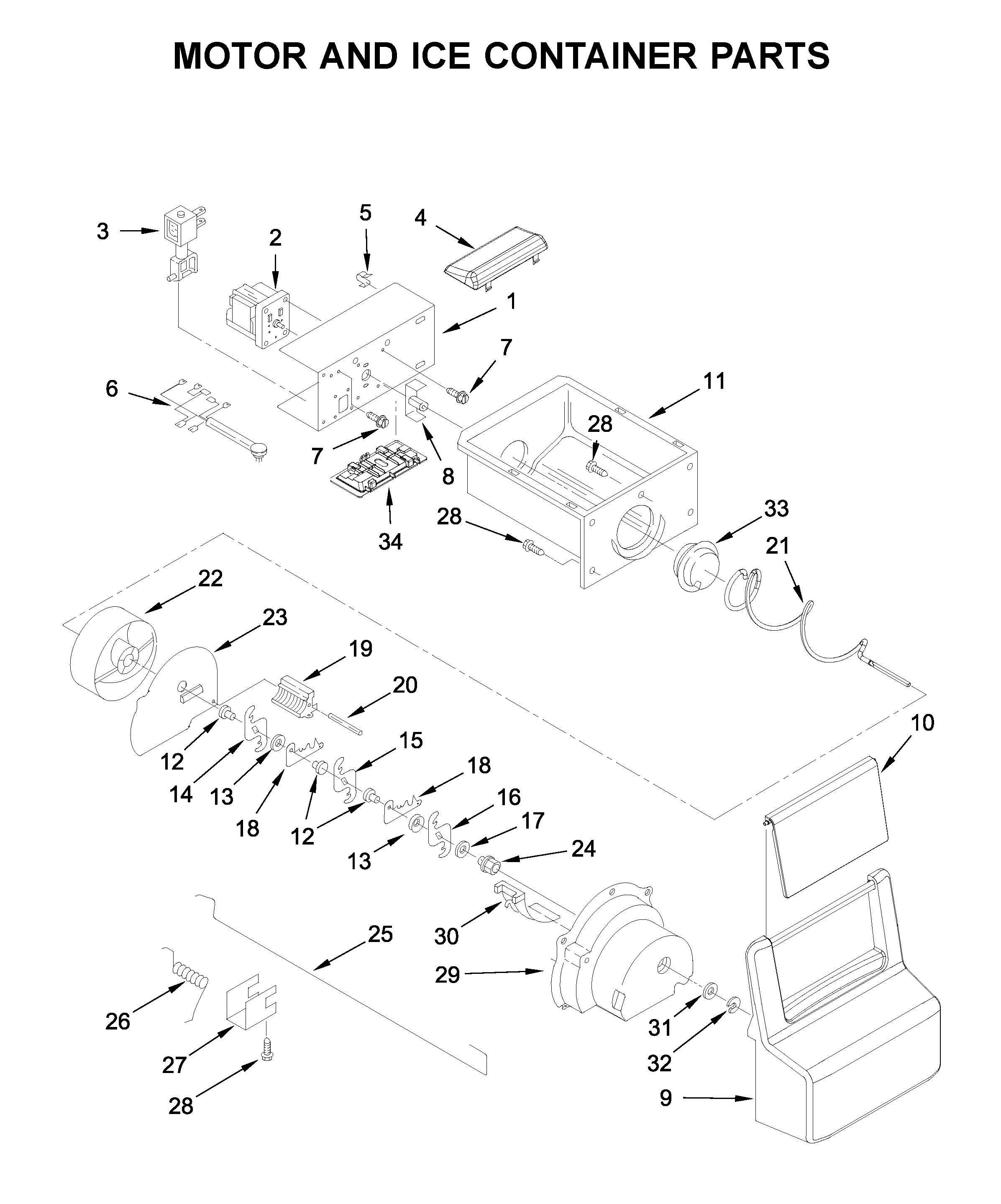 Ikea ISF25D2XBM01 motor and ice container parts diagram