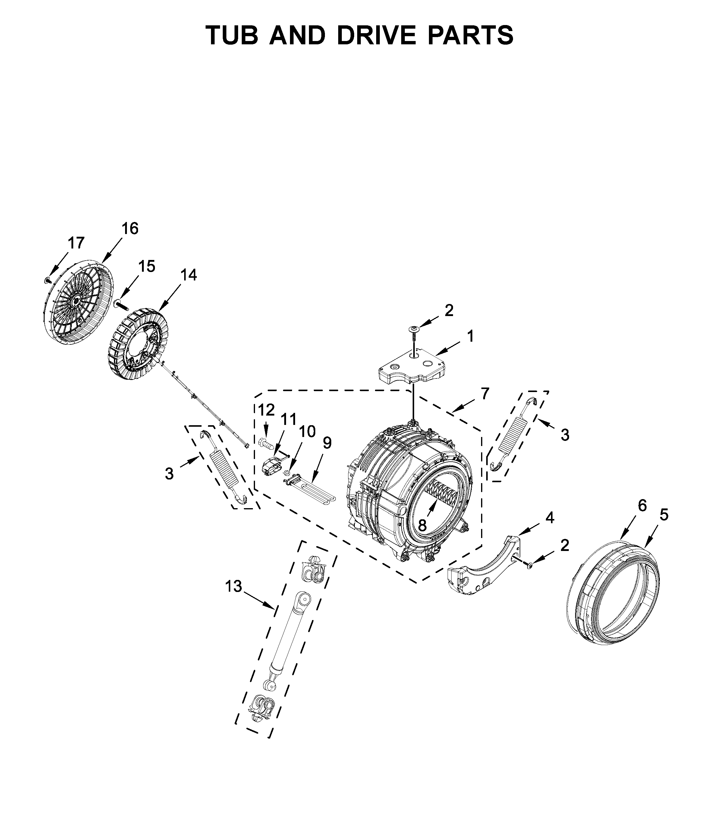 Whirlpool WFW5090JW0 tub and drive parts diagram