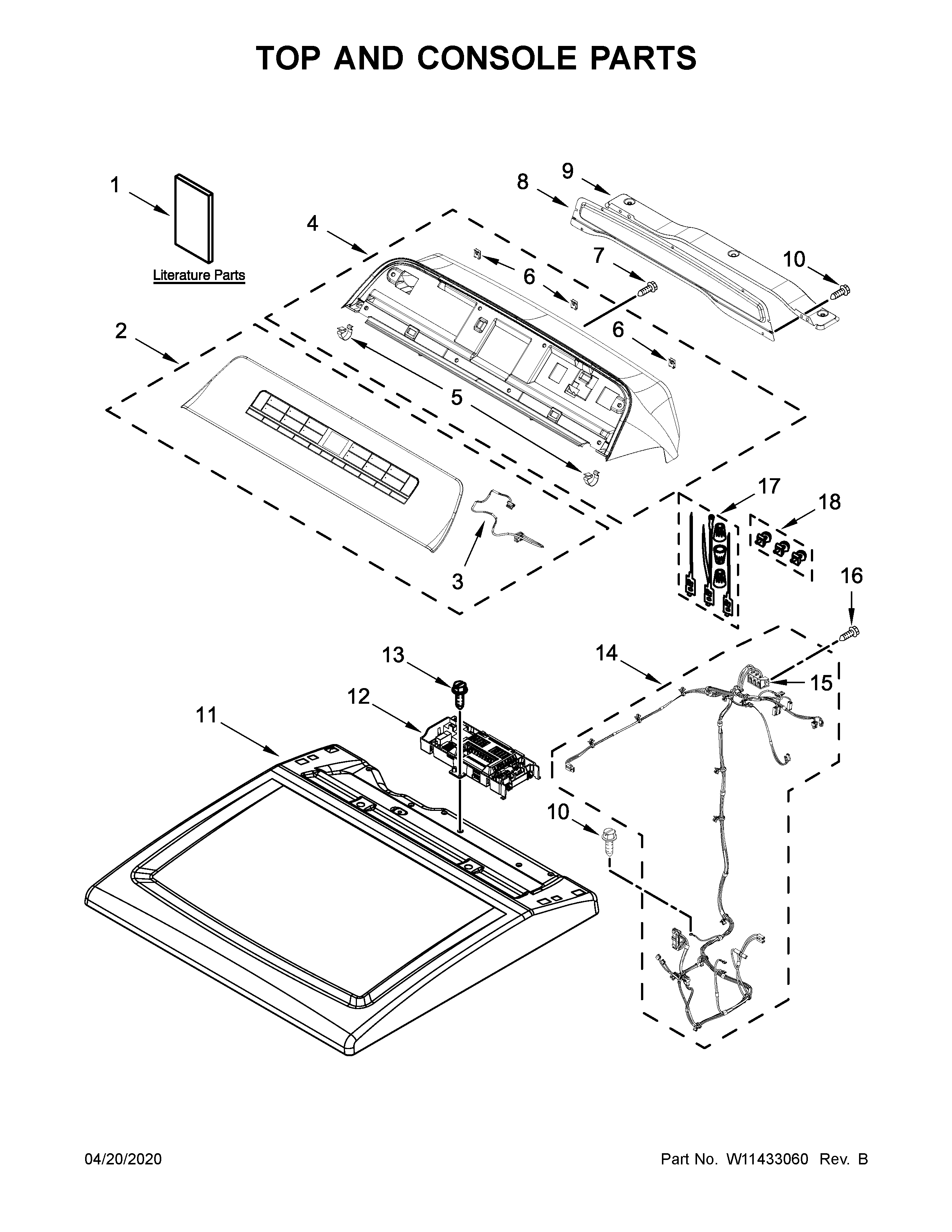 Whirlpool WED8120HW0 top and console parts diagram