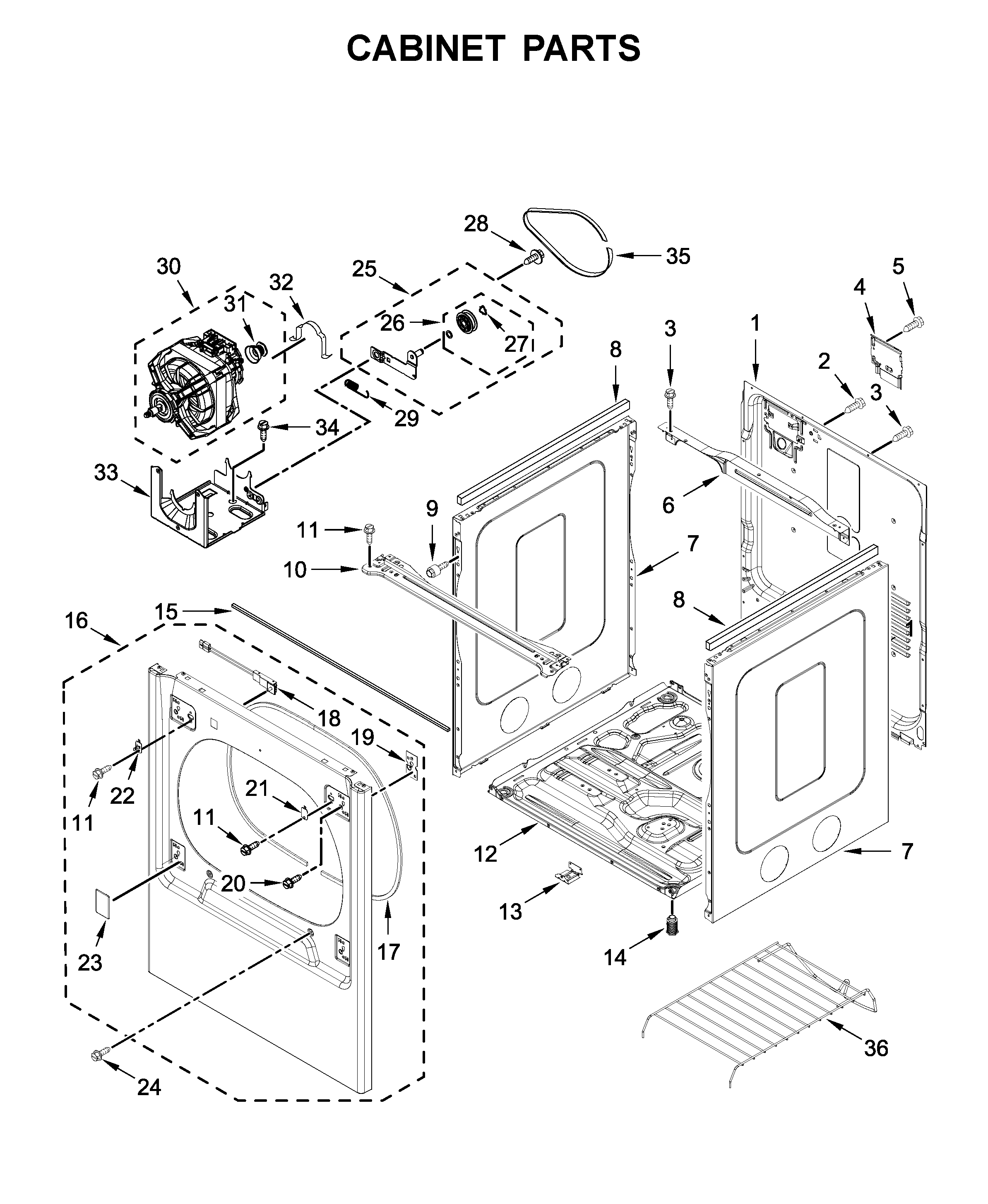 Whirlpool WED8120HW0 cabinet parts diagram