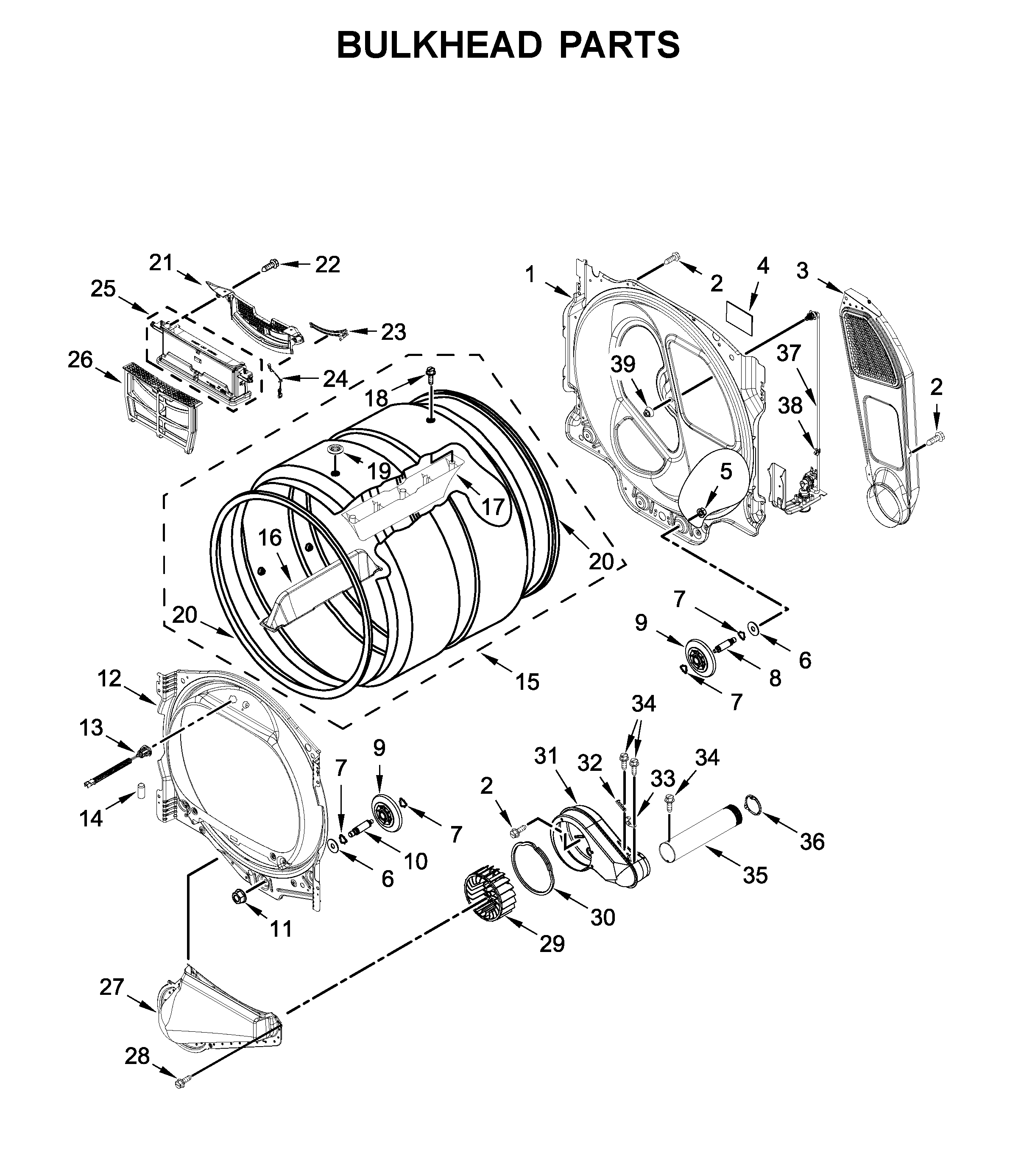 Whirlpool WED8120HW0 bulkhead parts diagram