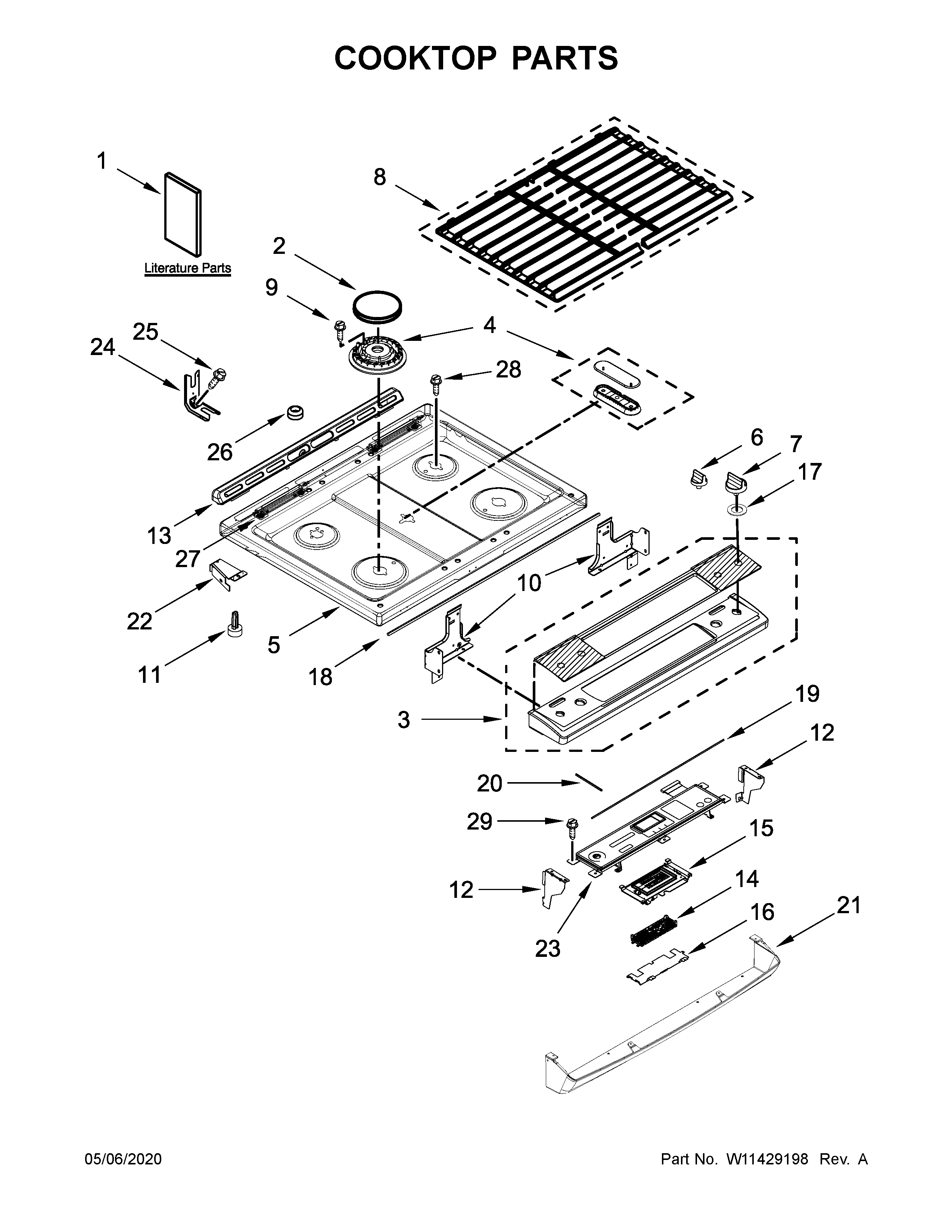 Whirlpool WEG745H0FS1 cooktop parts diagram