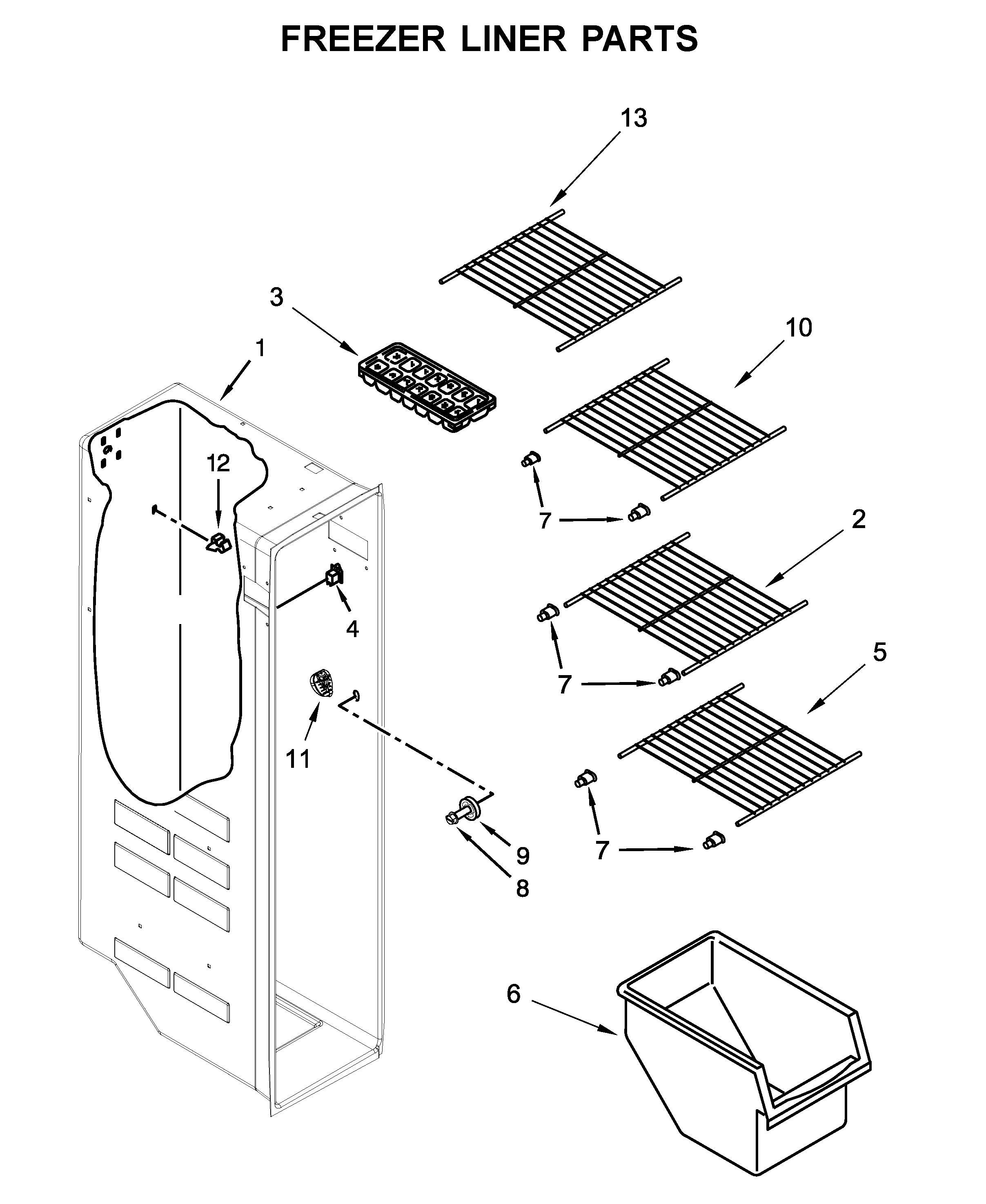 Whirlpool WRS312SNHM03 freezer liner parts diagram