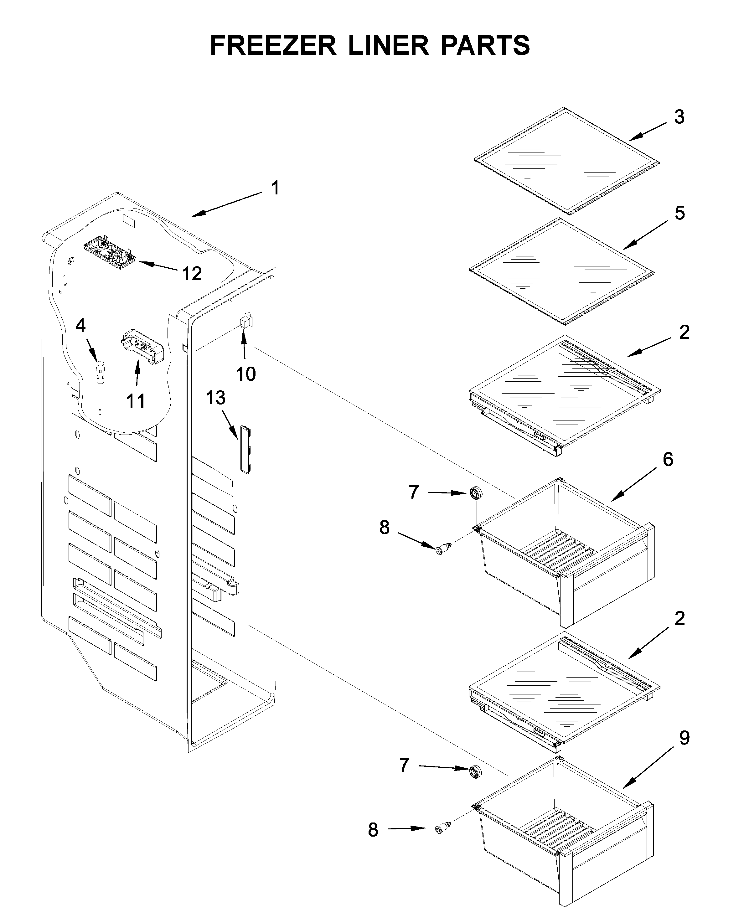 Whirlpool WRS970CIHZ00 freezer liner parts diagram