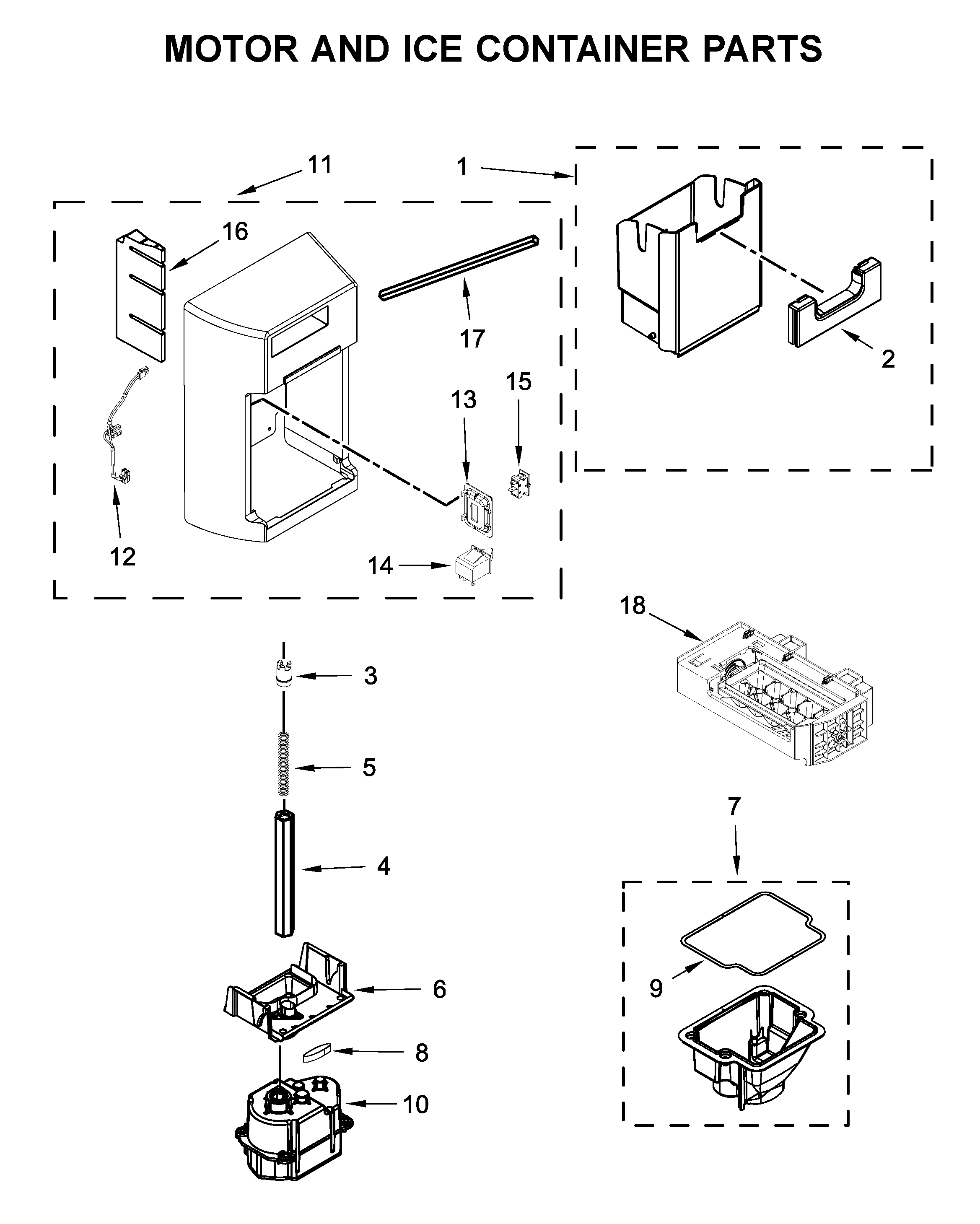 Whirlpool WRS970CIHZ00 motor and ice container parts diagram