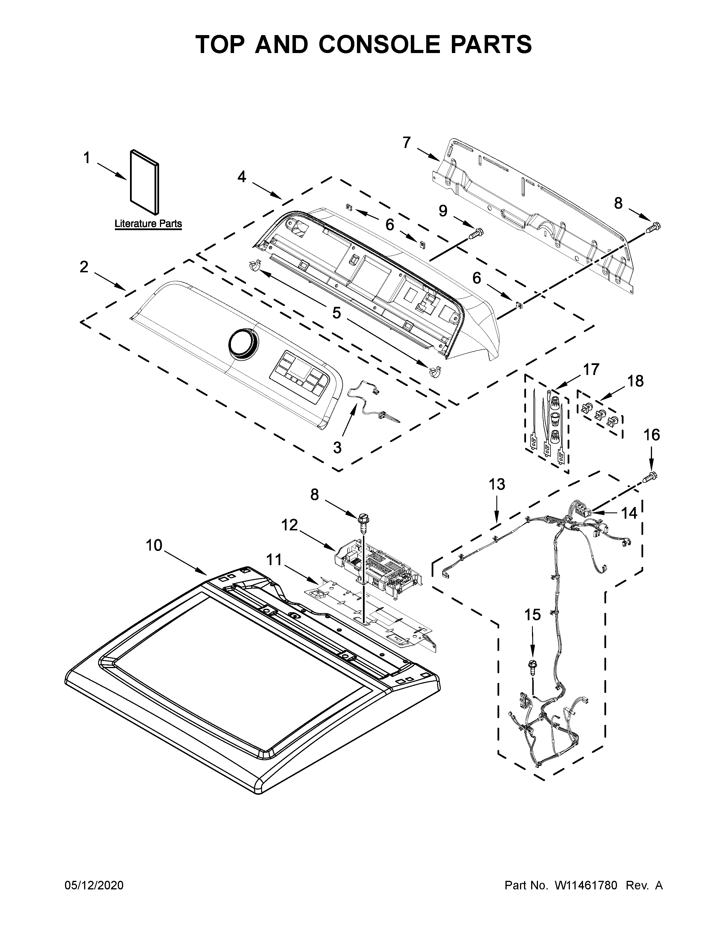 Maytag MED6230HW1 top and console parts diagram