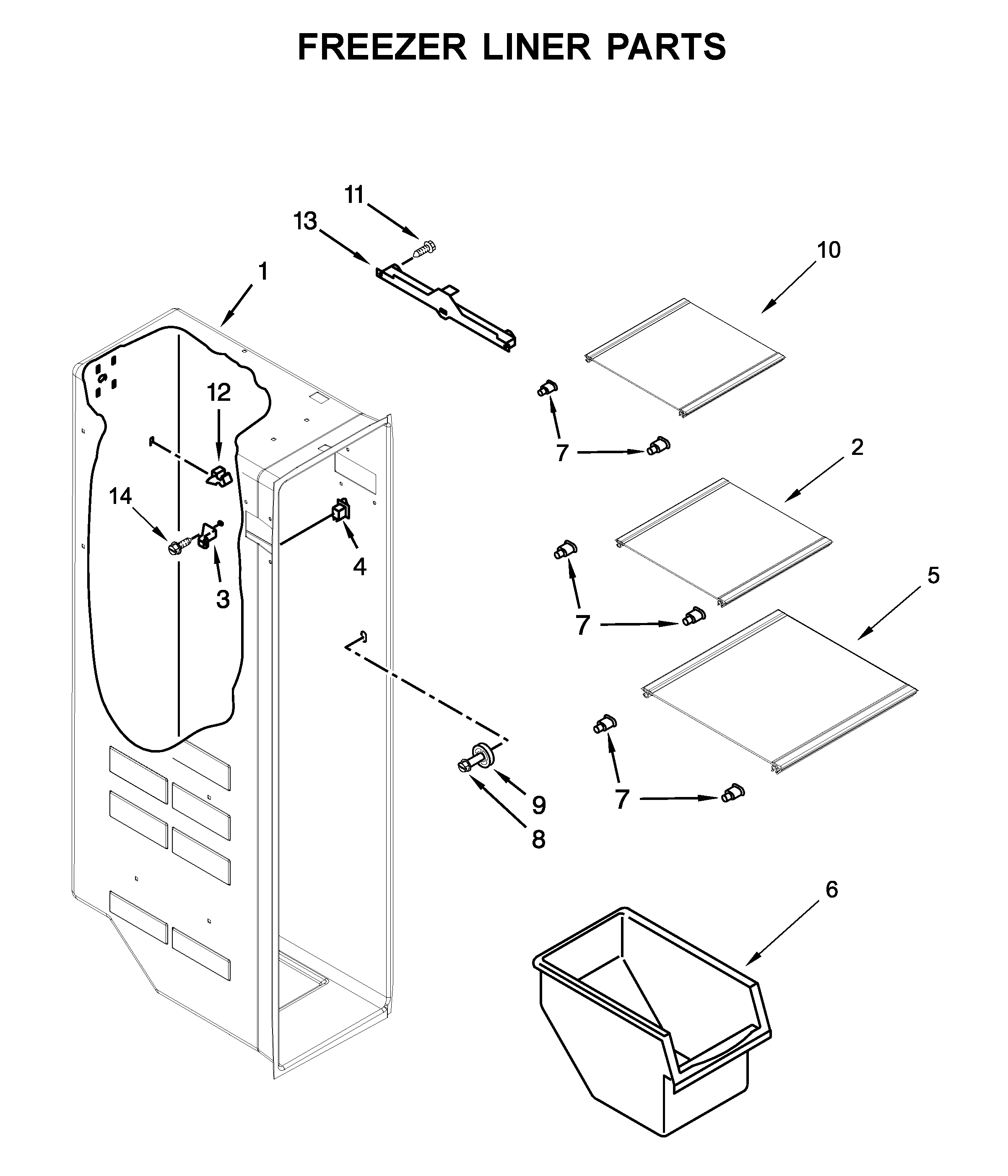 Whirlpool WRS321SDHB05 freezer liner parts diagram