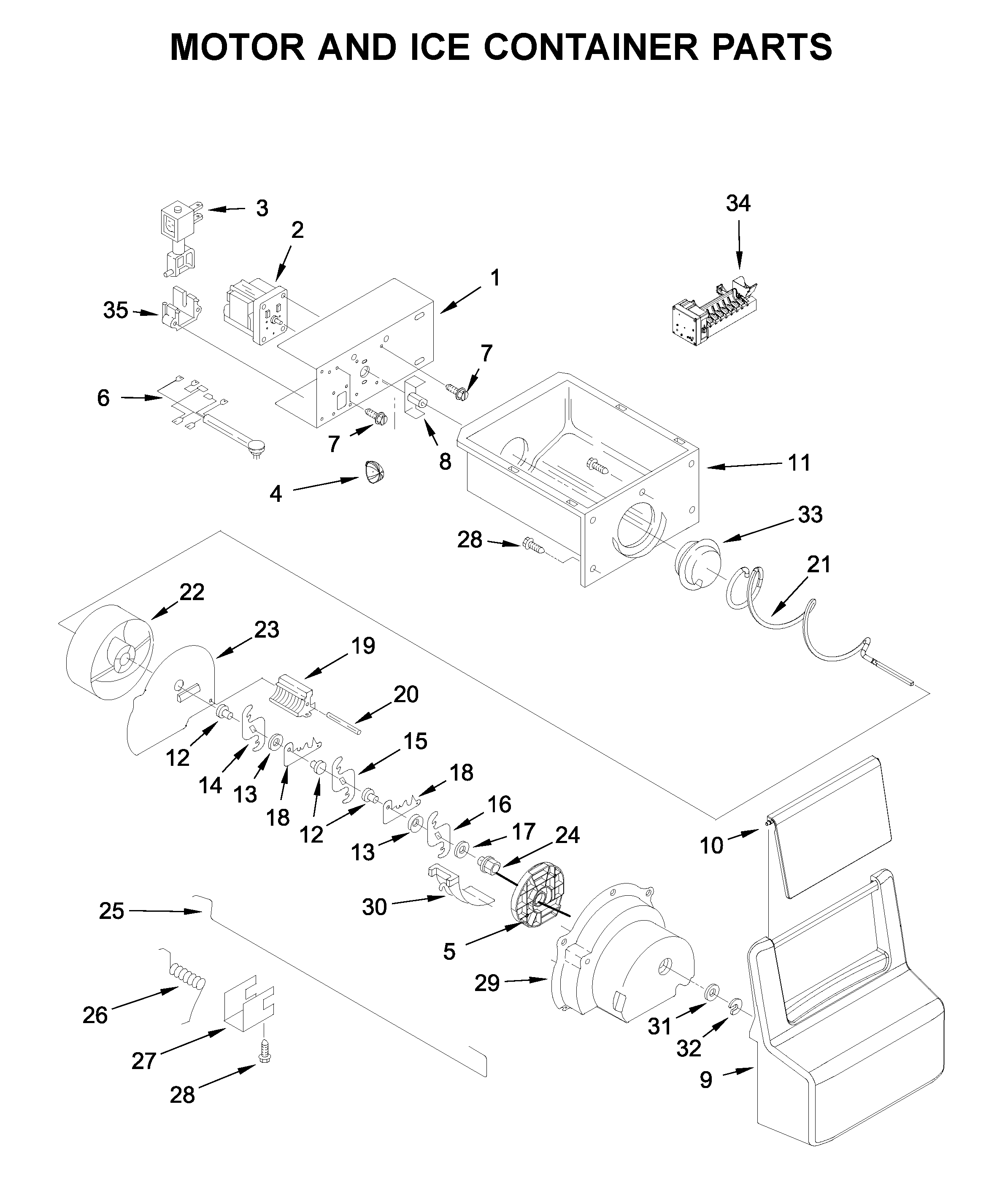 Whirlpool WRS321SDHB05 motor and ice container parts diagram