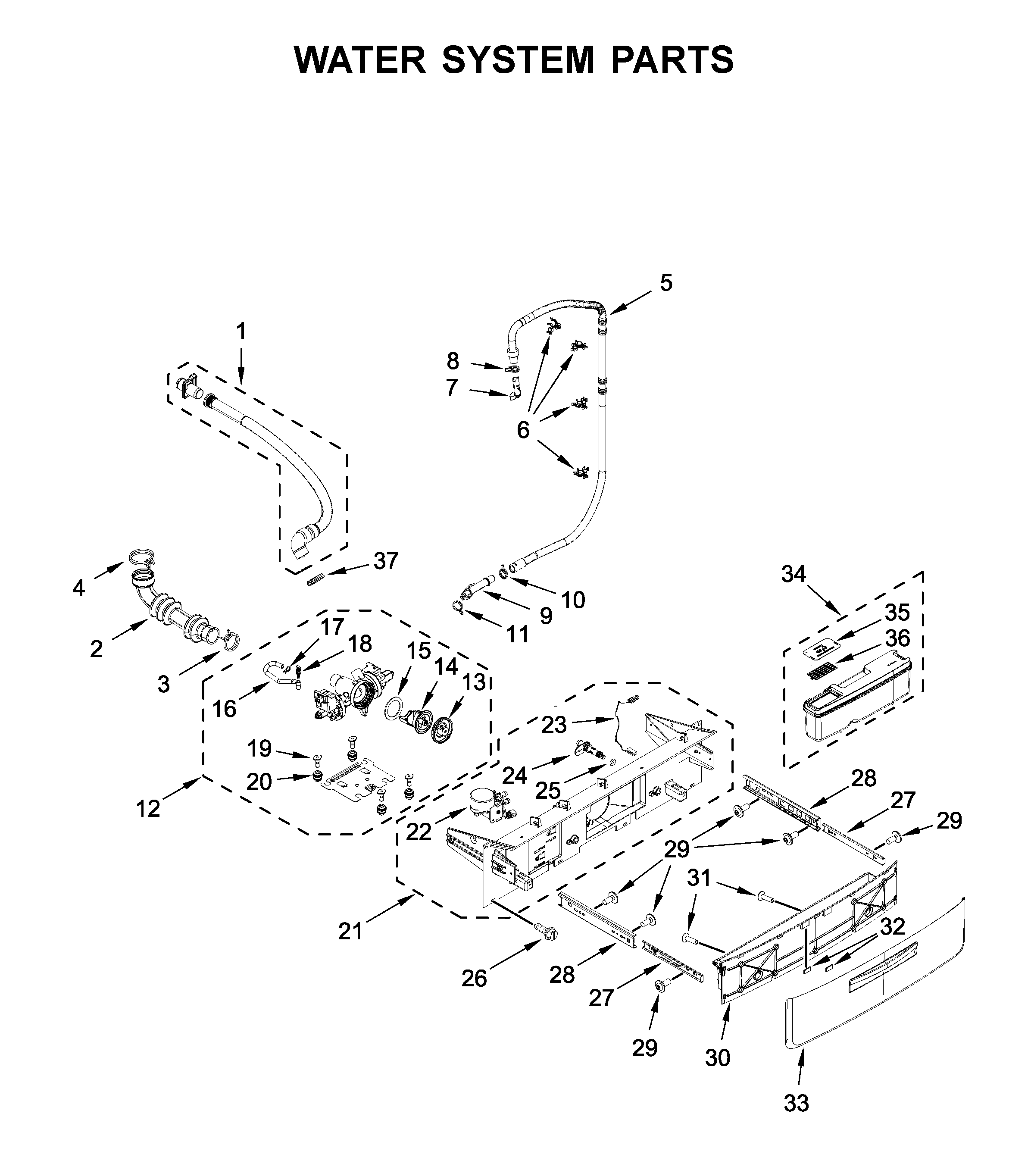 Whirlpool WFW6620HC2 water system parts diagram