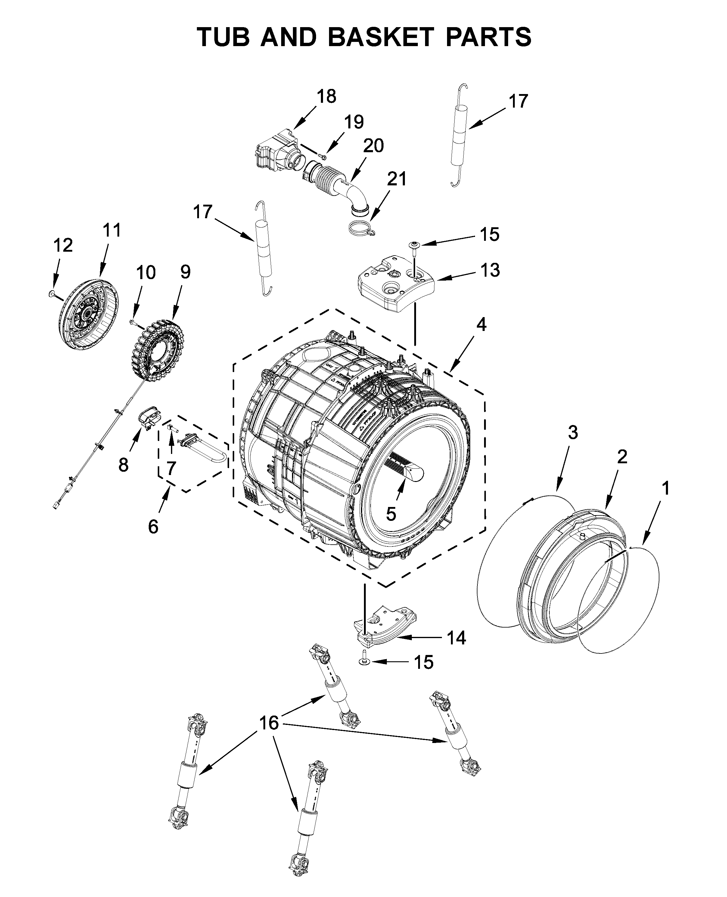 Whirlpool WFW6620HC2 tub and basket parts diagram