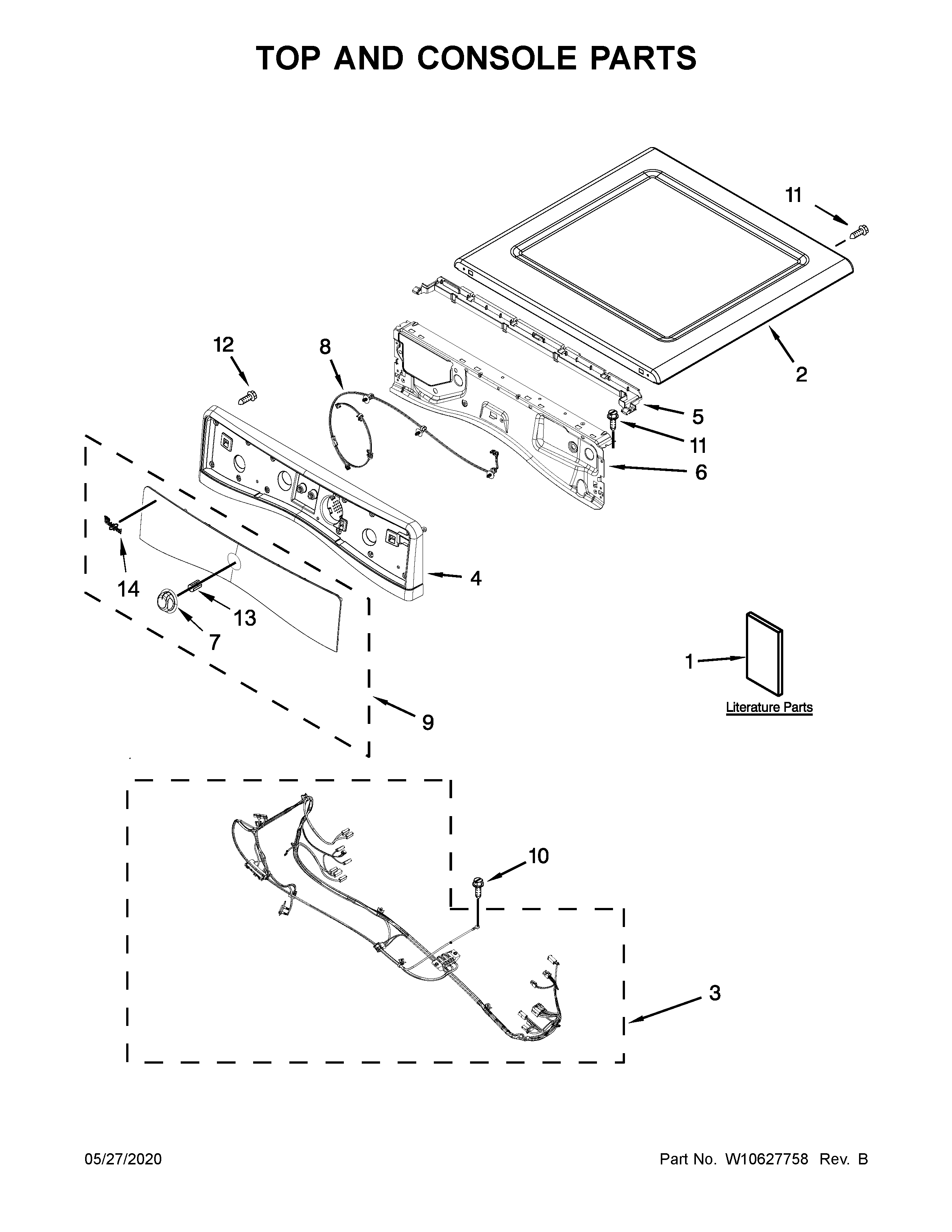 Whirlpool WED71HEBW0 top and console parts diagram