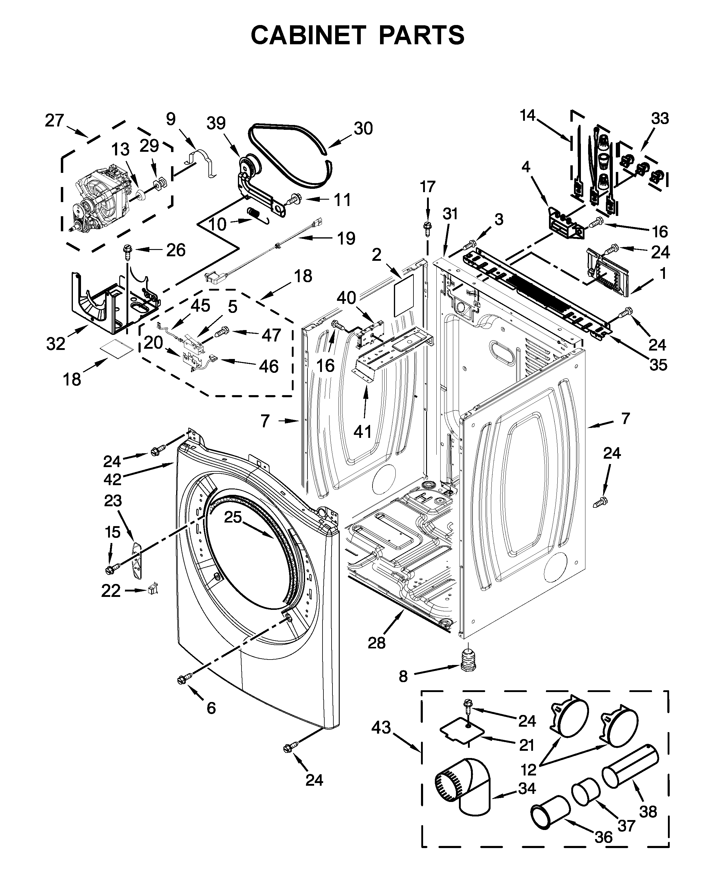 Whirlpool WED71HEBW0 cabinet parts diagram