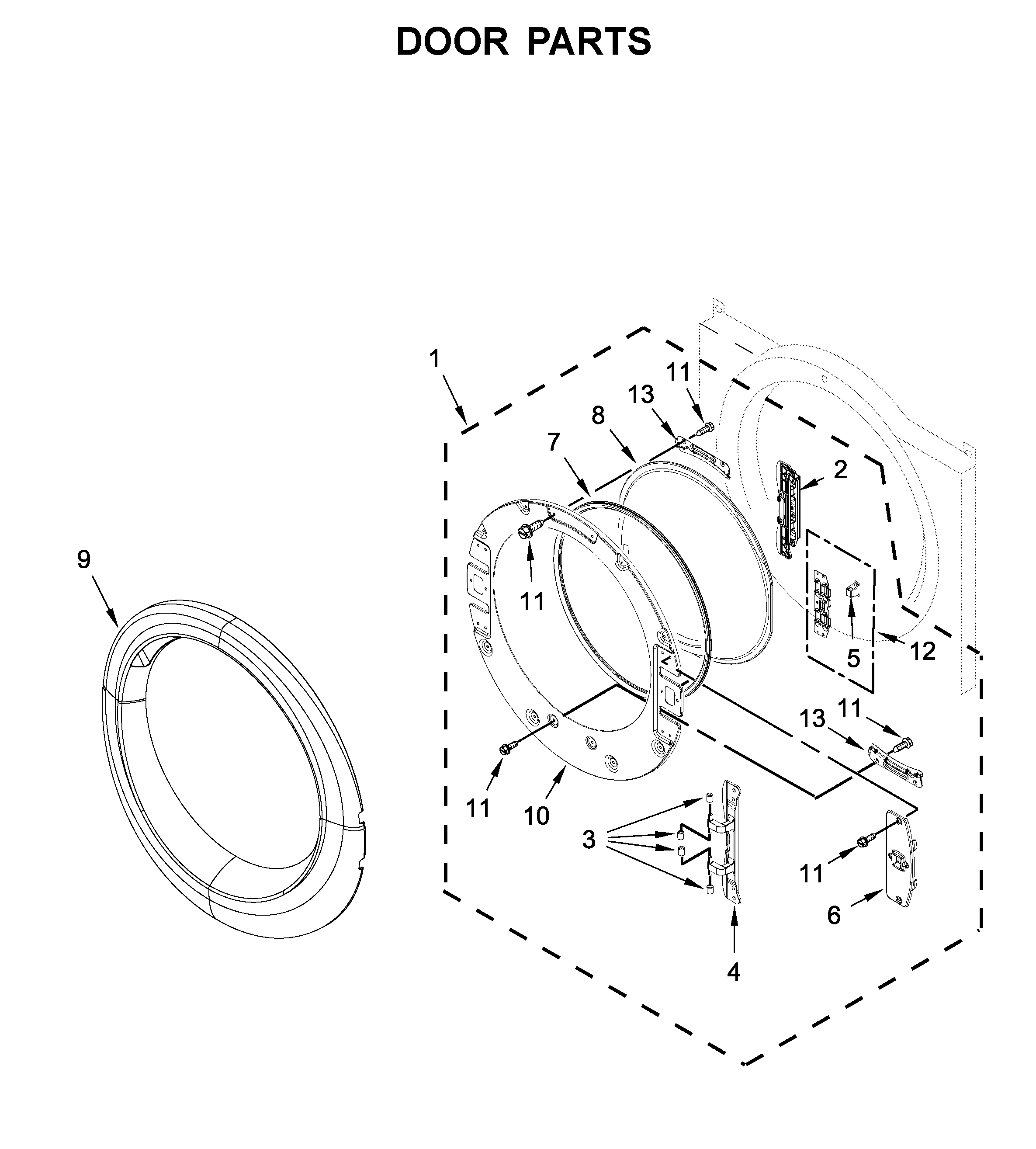 Whirlpool WED71HEBW0 door parts diagram