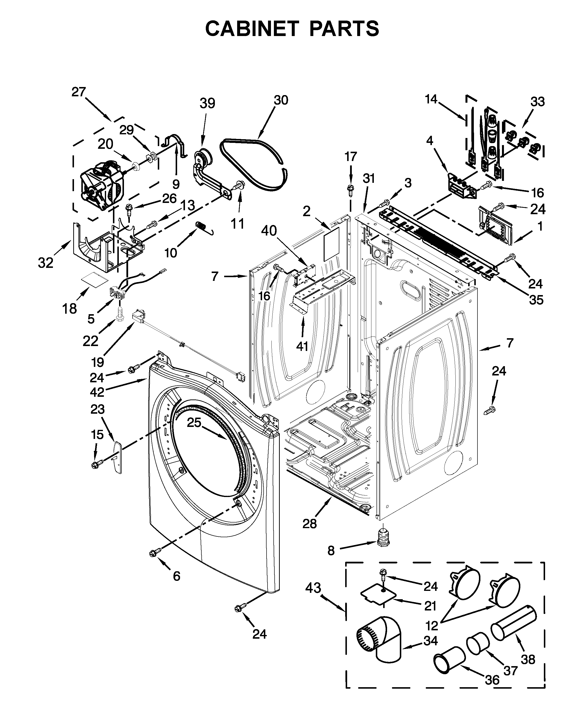 Whirlpool WED71HEDW0 cabinet parts diagram
