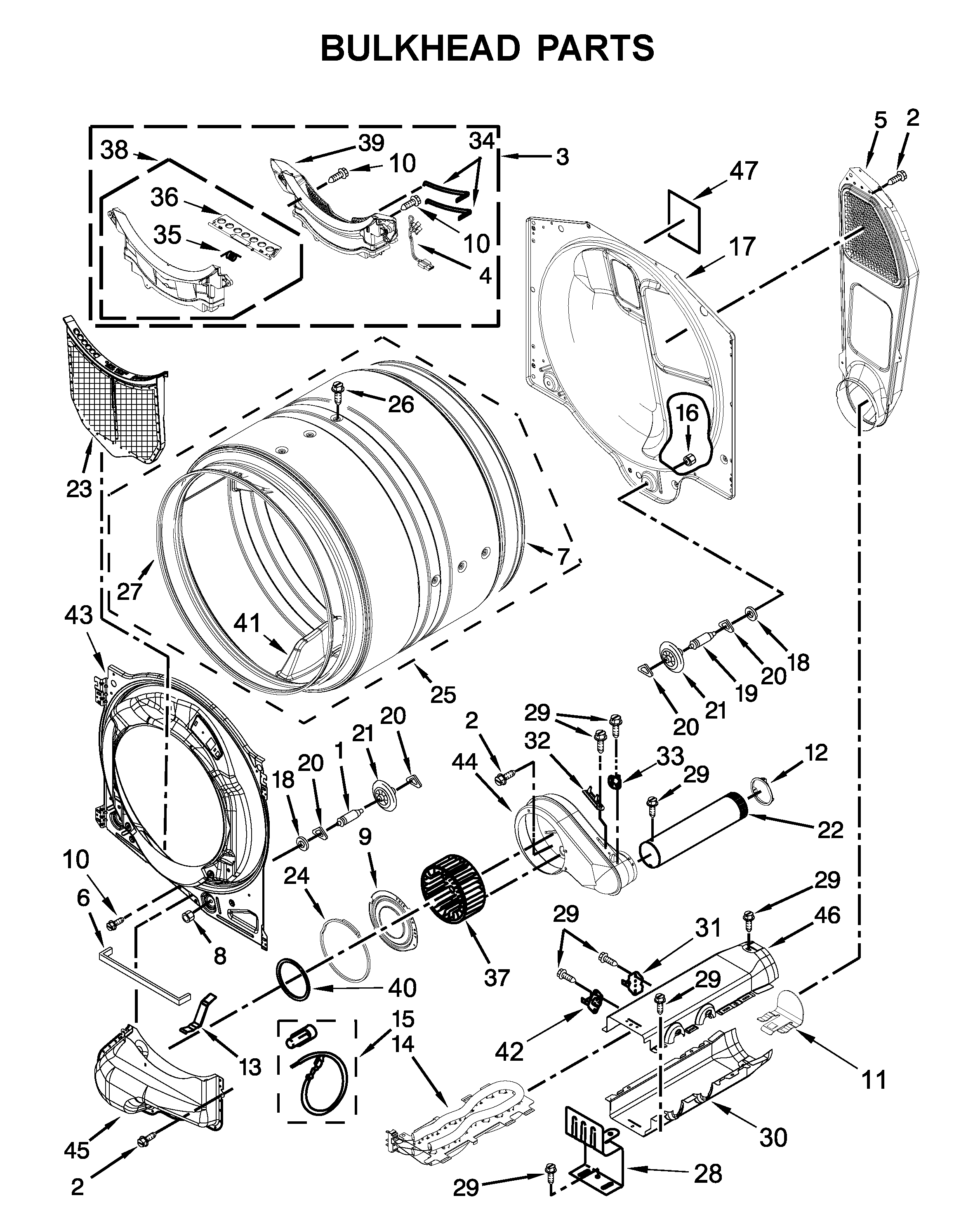 Whirlpool WED71HEDW0 bulkhead parts diagram
