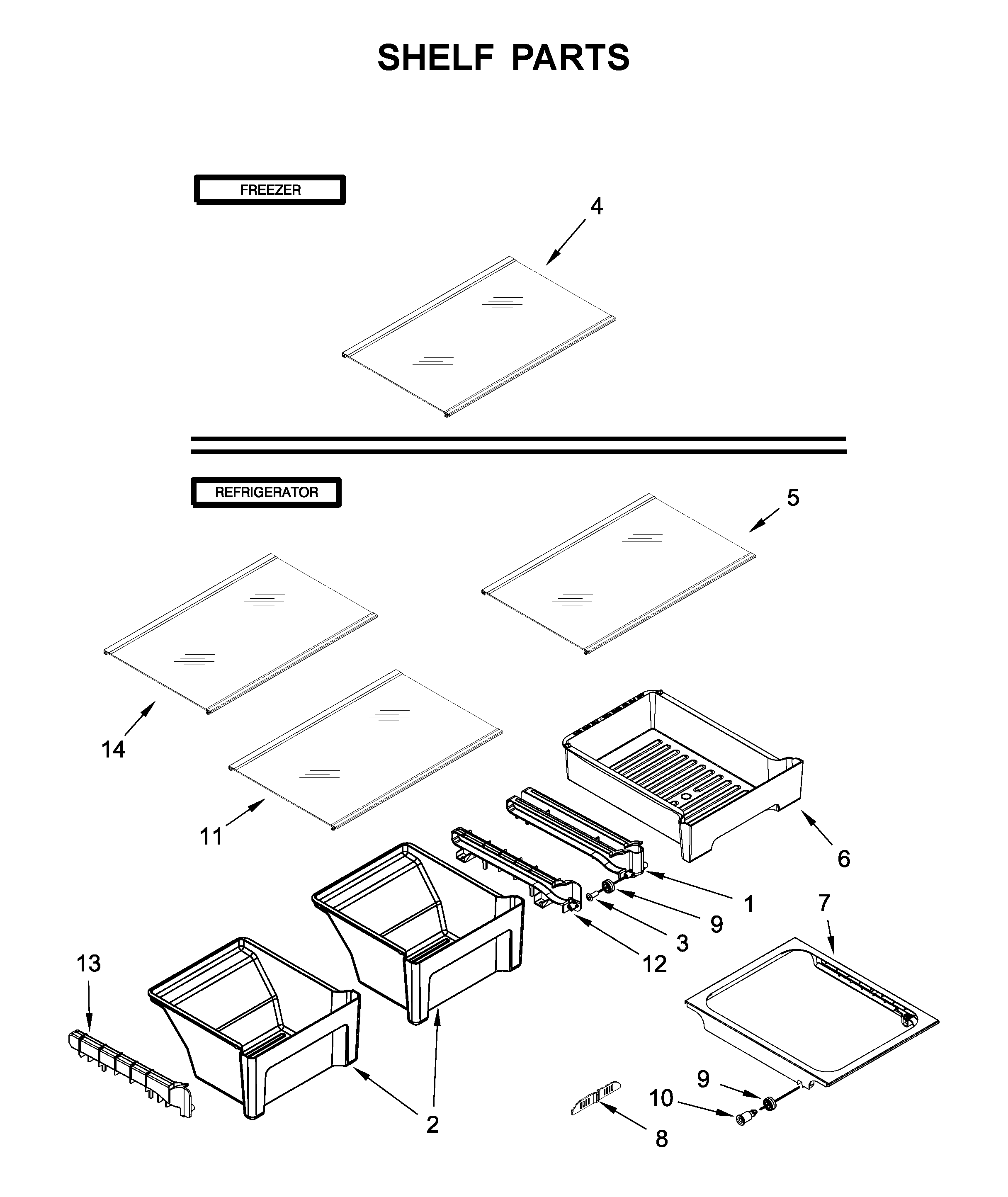 Whirlpool WRT318FZDW06 shelf parts diagram