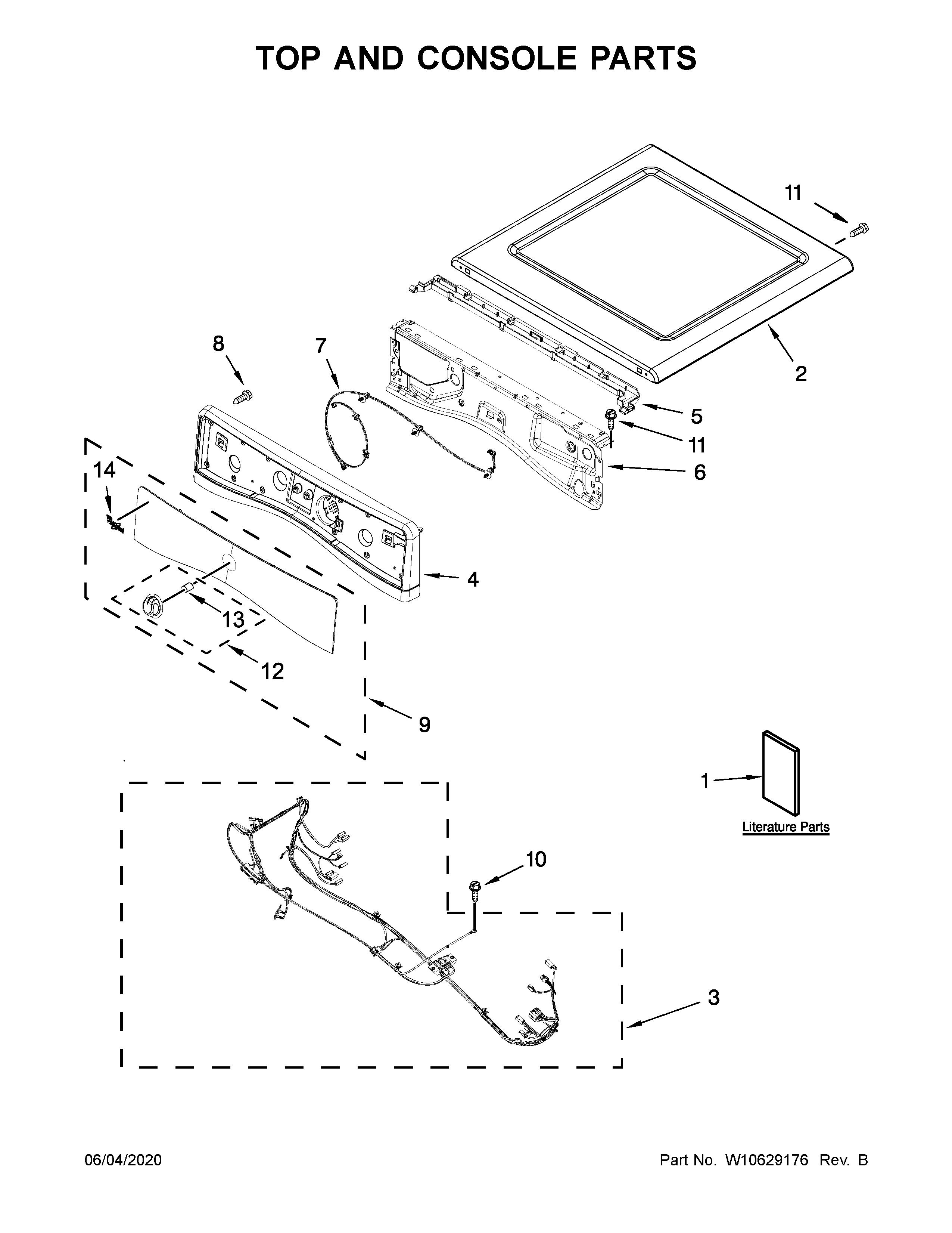 Whirlpool WGD71HEBW0 top and console parts diagram