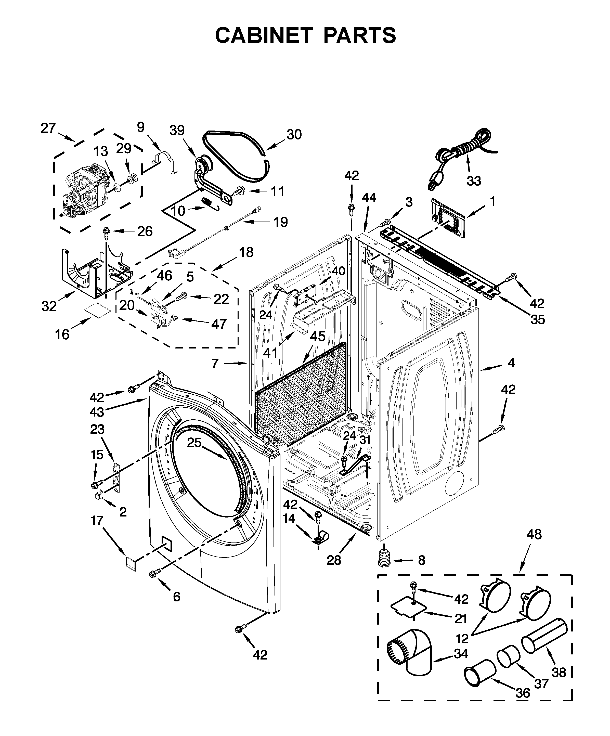 Whirlpool WGD71HEBW0 cabinet parts diagram