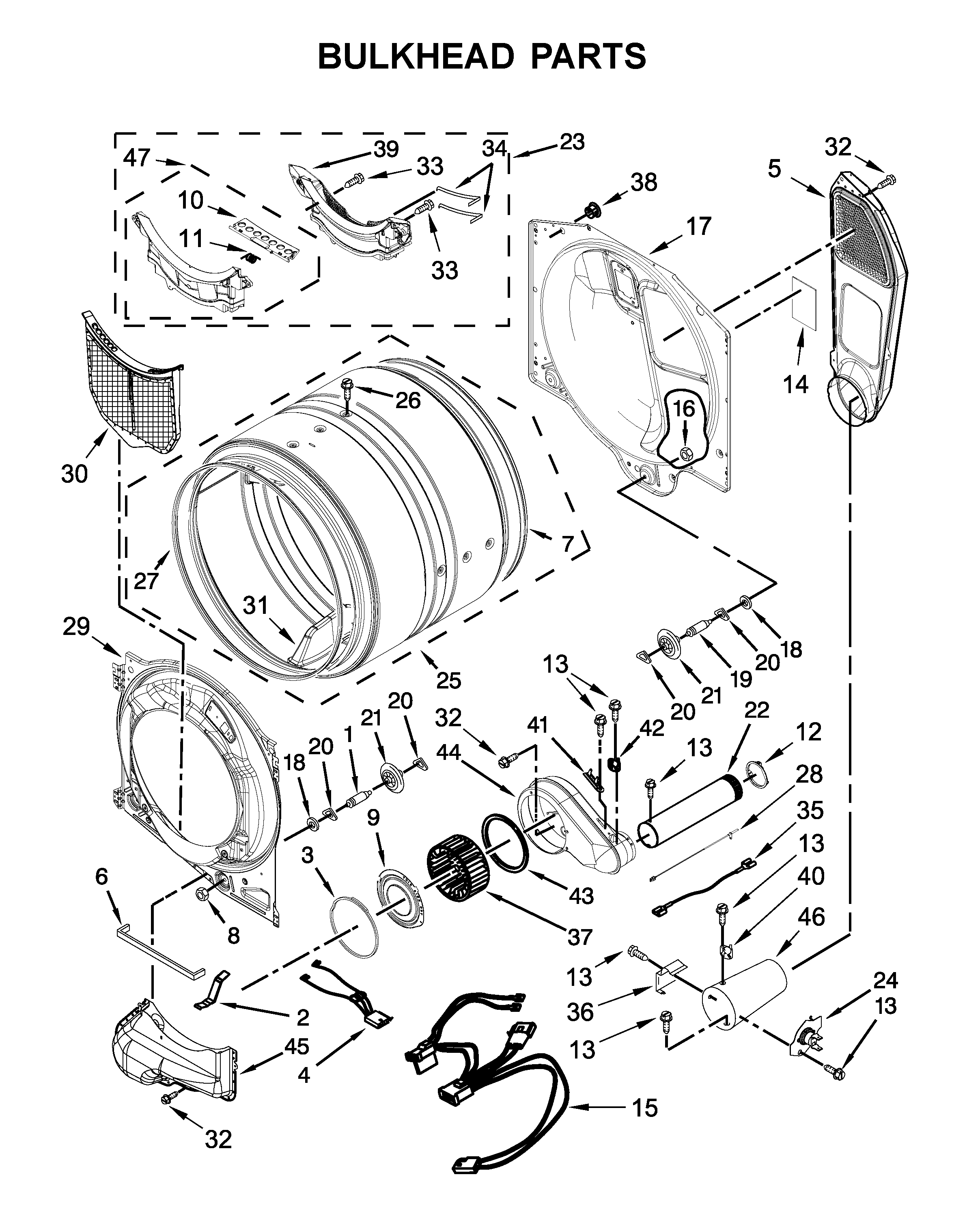 Whirlpool WGD71HEBW0 bulkhead parts diagram