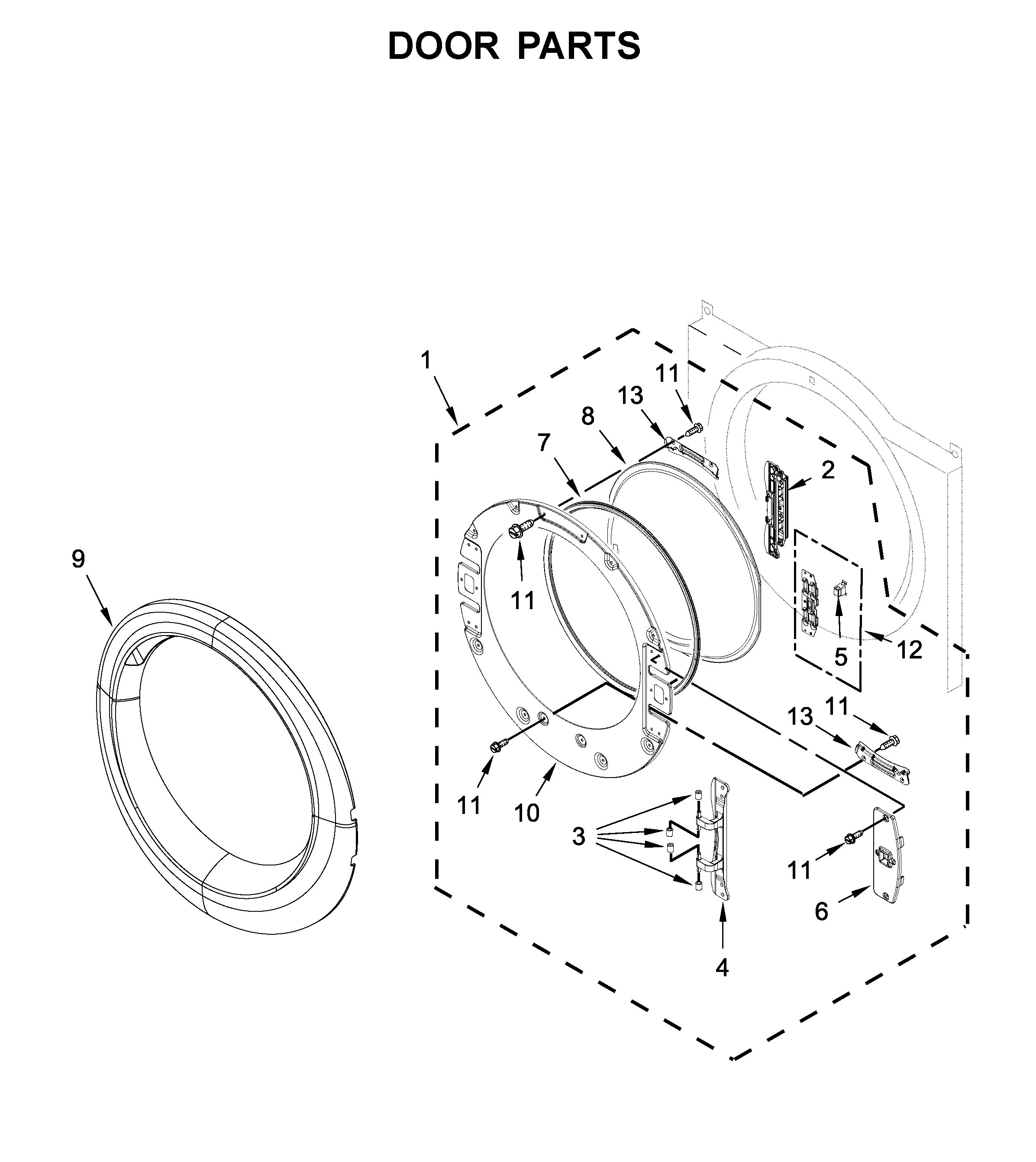 Whirlpool WGD71HEBW0 door parts diagram