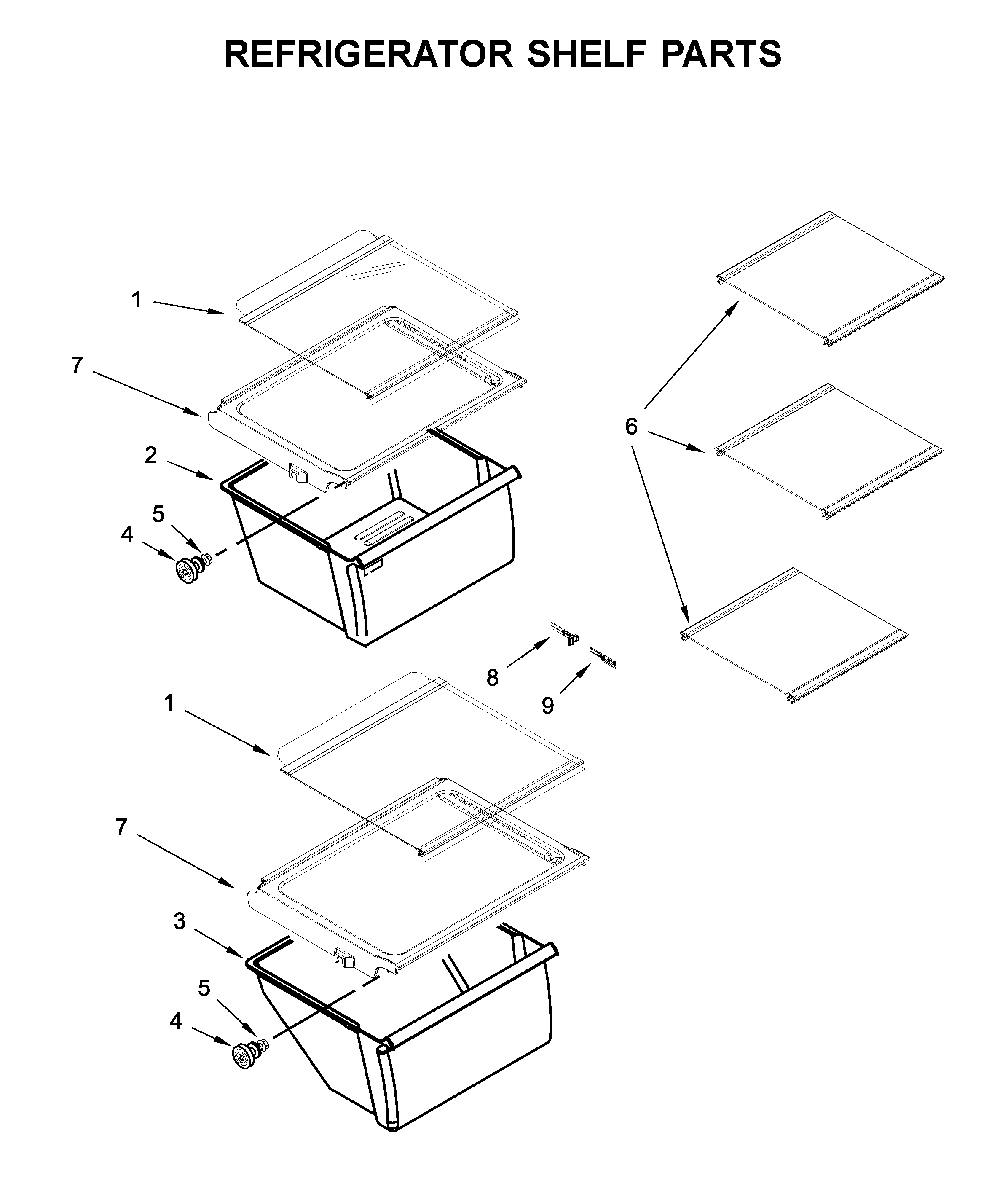 Whirlpool 8WRS21SNHW00 refrigerator shelf parts diagram