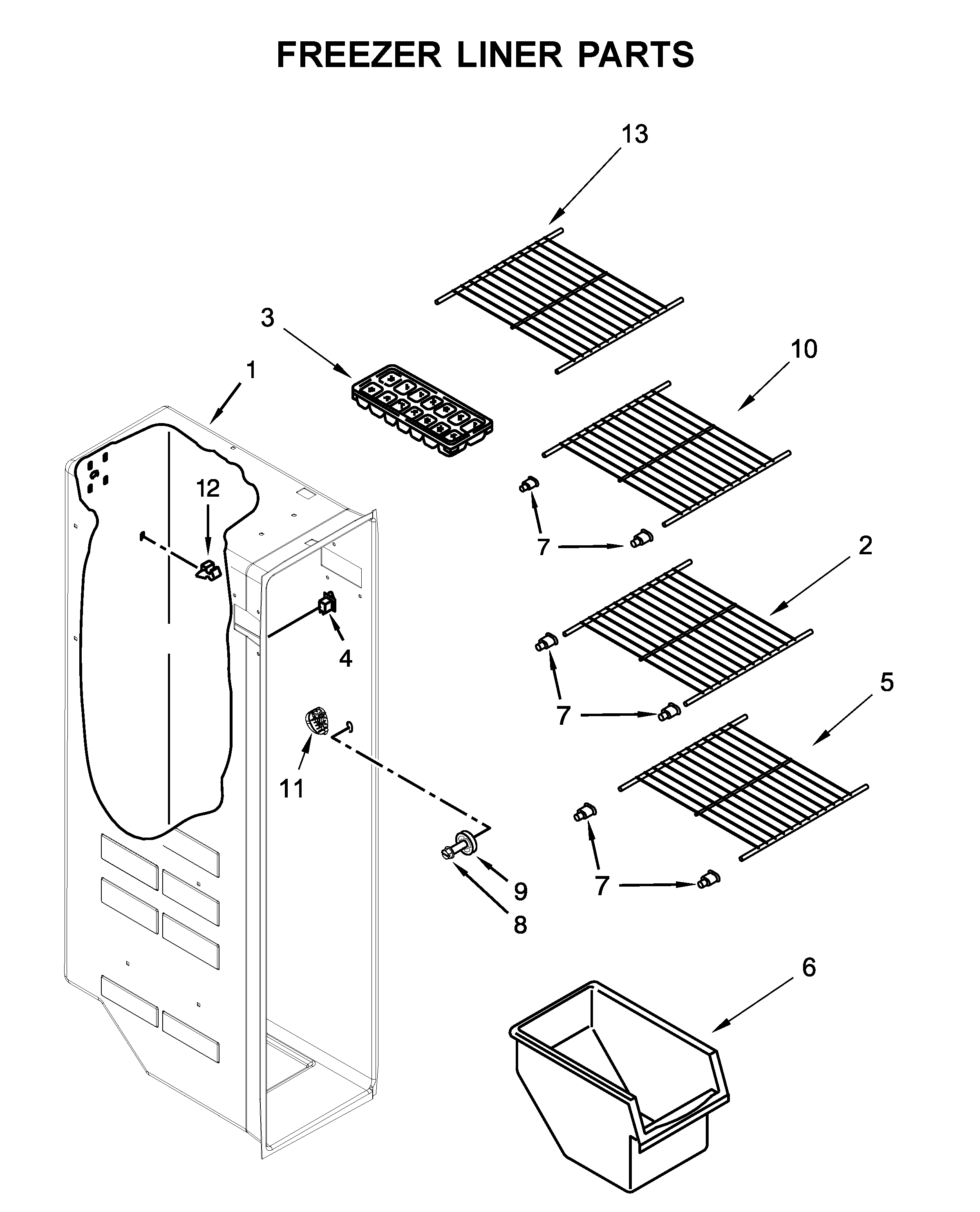 Whirlpool 8WRS21SNHW00 freezer liner parts diagram